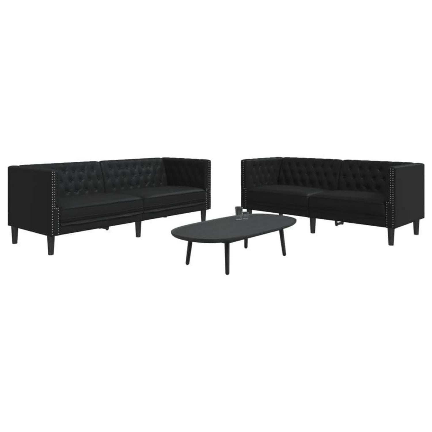 LuxusKollektion Chesterfield-Sofa Sofa Chesterfield 2 Sitzer 3 Sitzer Schwarz 2-Sitzer + 3-Sitzer