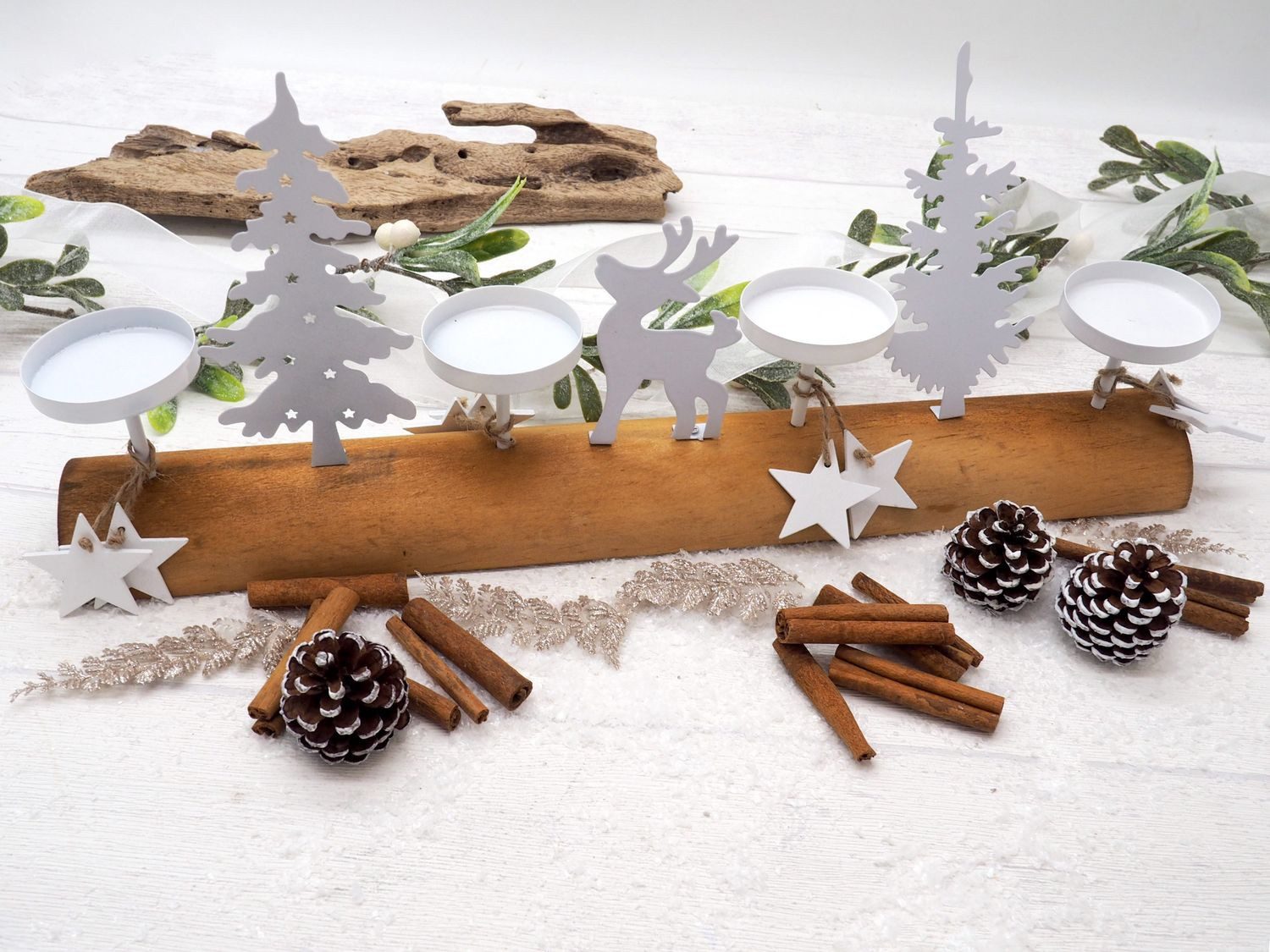 ZauberDeko Teelichthalter Teelichthalter Weihnachten Holz Metall Weiß Adven günstig online kaufen