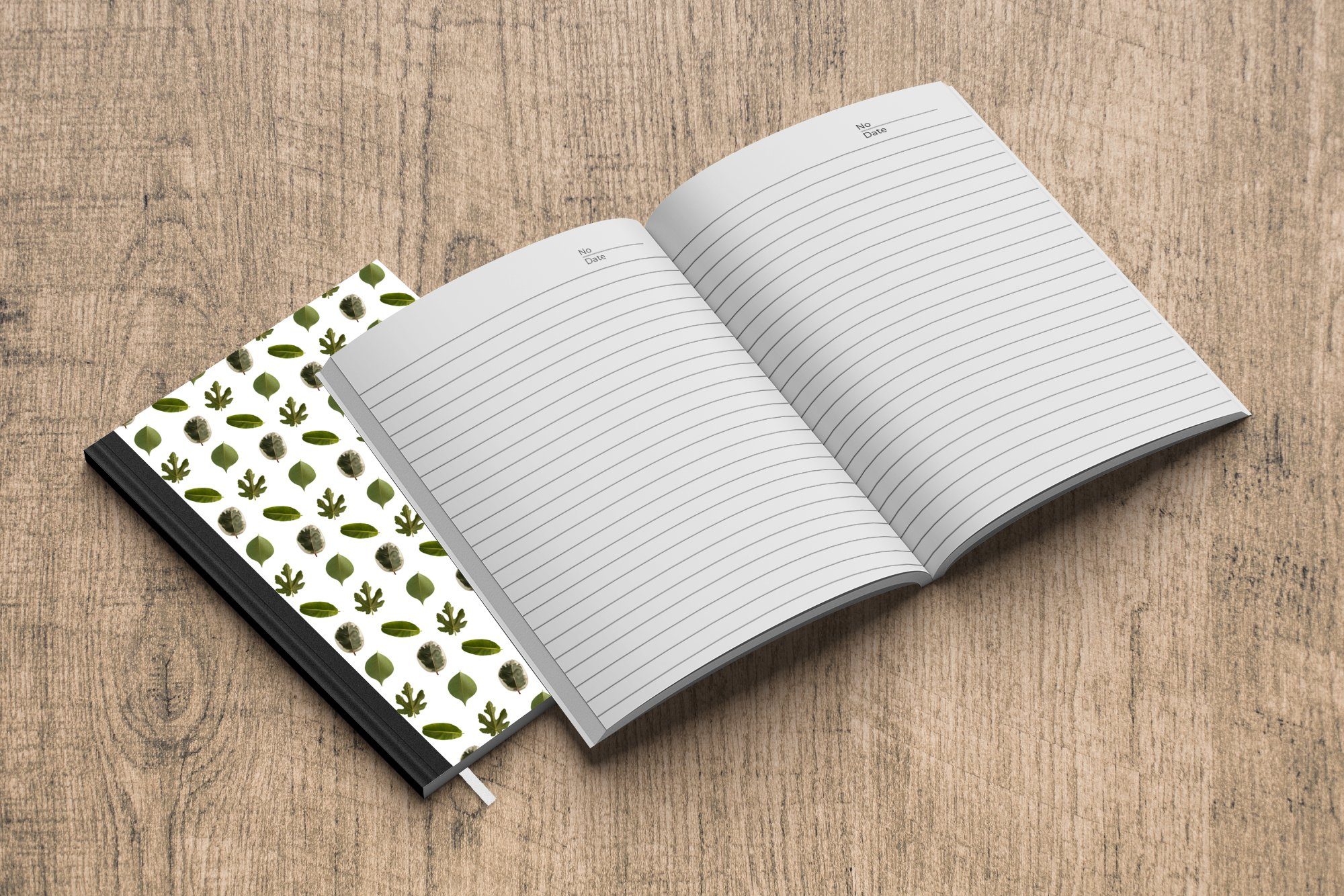 Grün Journal, Notizbuch - Blätter Merkzettel, Notizheft, A5, Tagebuch, 98 MuchoWow Muster, - Seiten, Haushaltsbuch