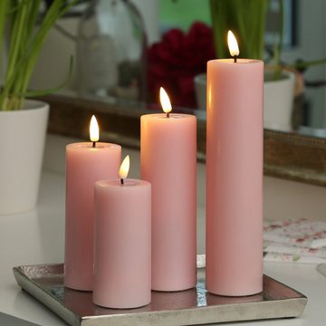 Deluxe Homeart LED-Kerze Mia Deluxe Echtwachs flackernd Wachsspiegel H: 15cm D: 5cm rosa