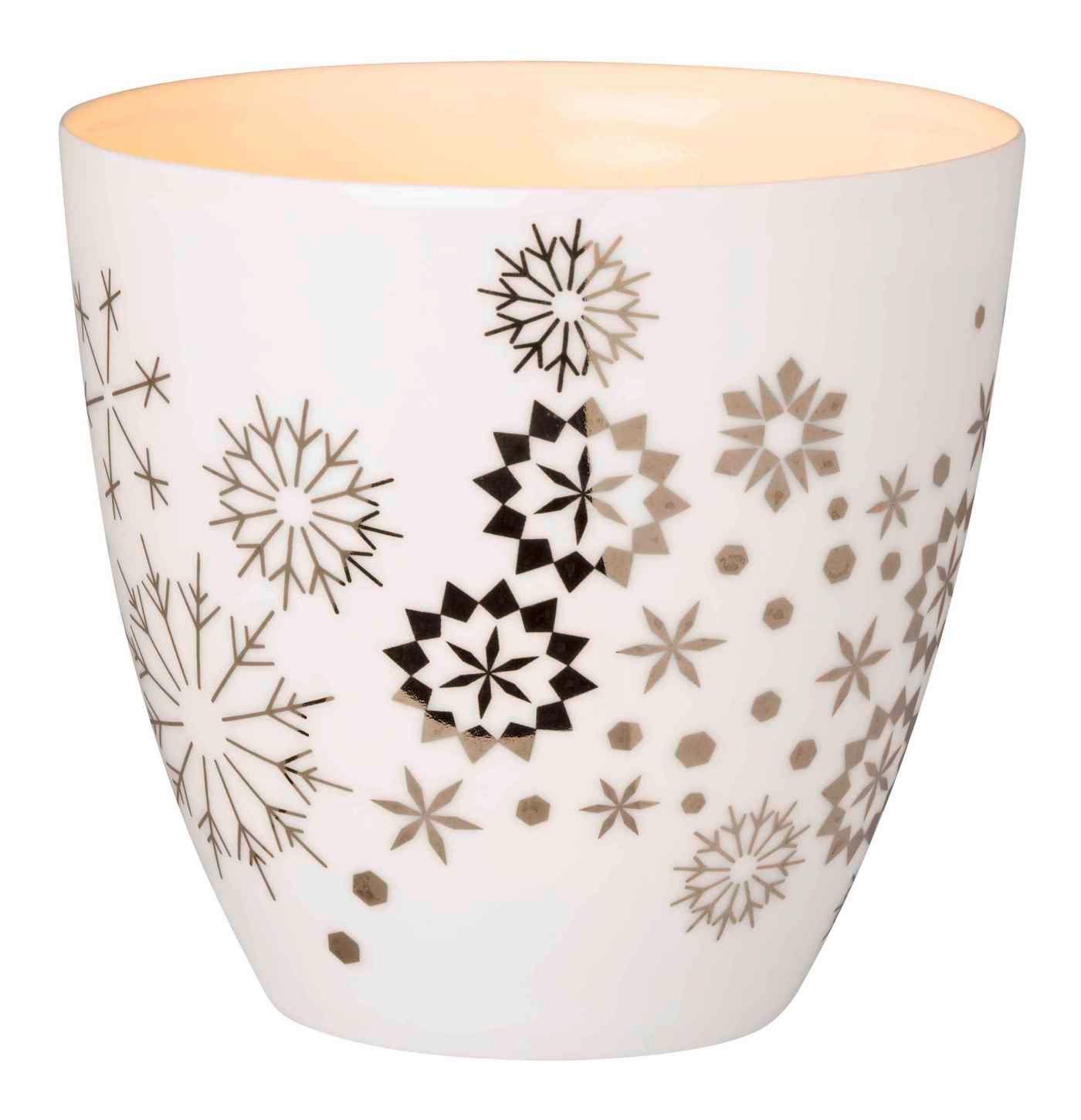 Porzellanlicht silber Schneeflocken Porzellan Design Teelichthalter H9cm Silber weiß Räder
