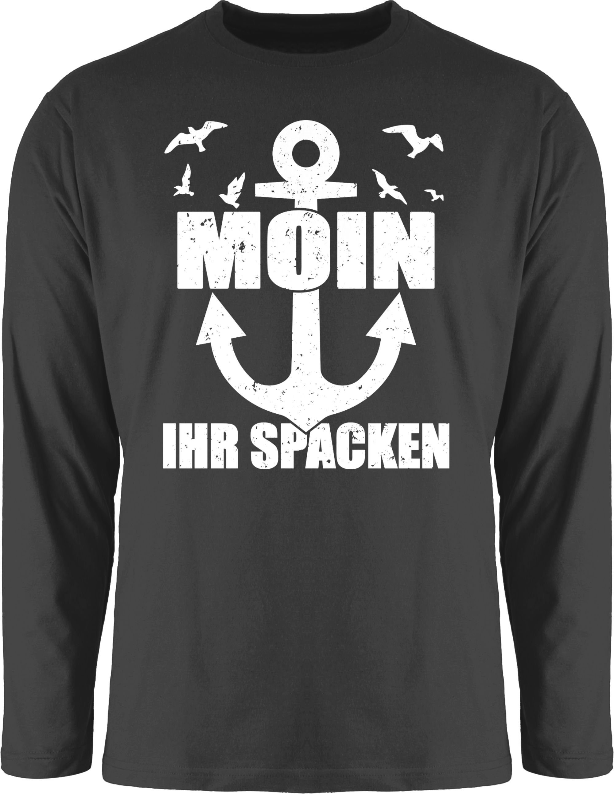 ihr Rundhalsshirt Sprüche Schwarz Anker Moin Spacken Statement - 2 weiß Shirtracer mit