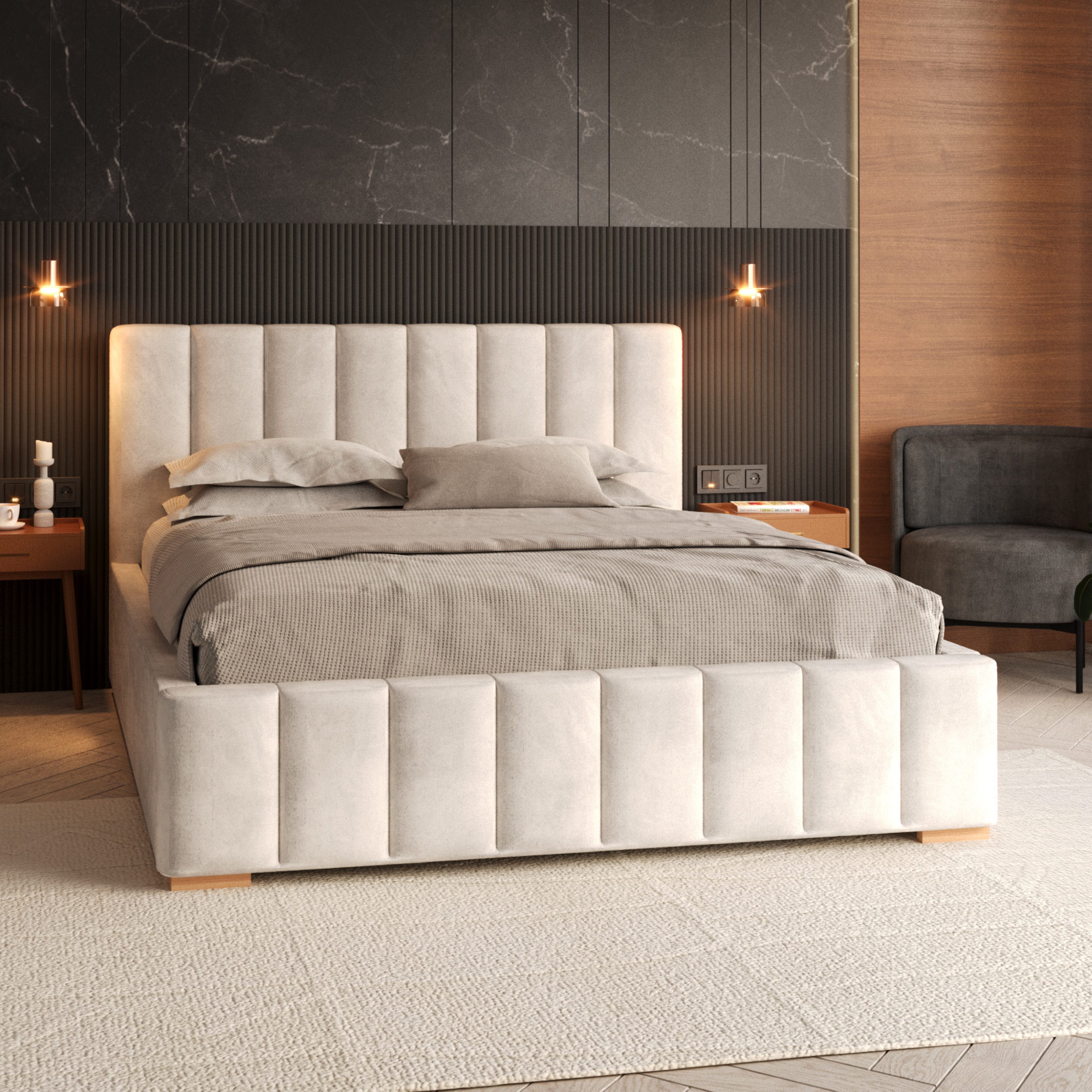 FDM Polsterbett modern mit Bettkasten MADE IN EU - mit hochwertigem Velours günstig online kaufen