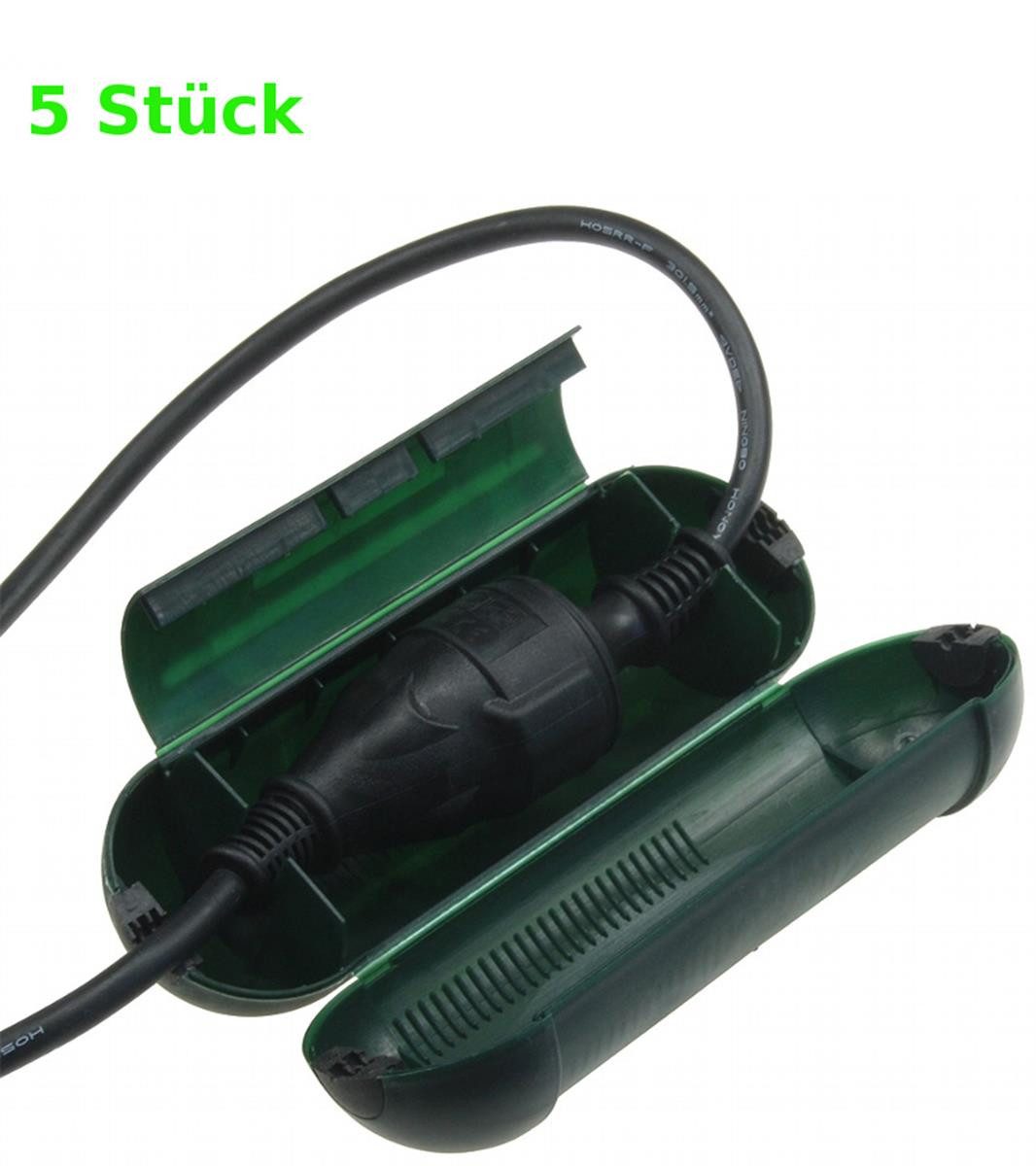 HundB Schuko-Stecker 5x Sicherheitsbox Schuko-Stecker grün Wetterschutz, (Stück, 5-St., Schuko-Stecker), Schneebox Kupplung Regenschutz Kabelschutz