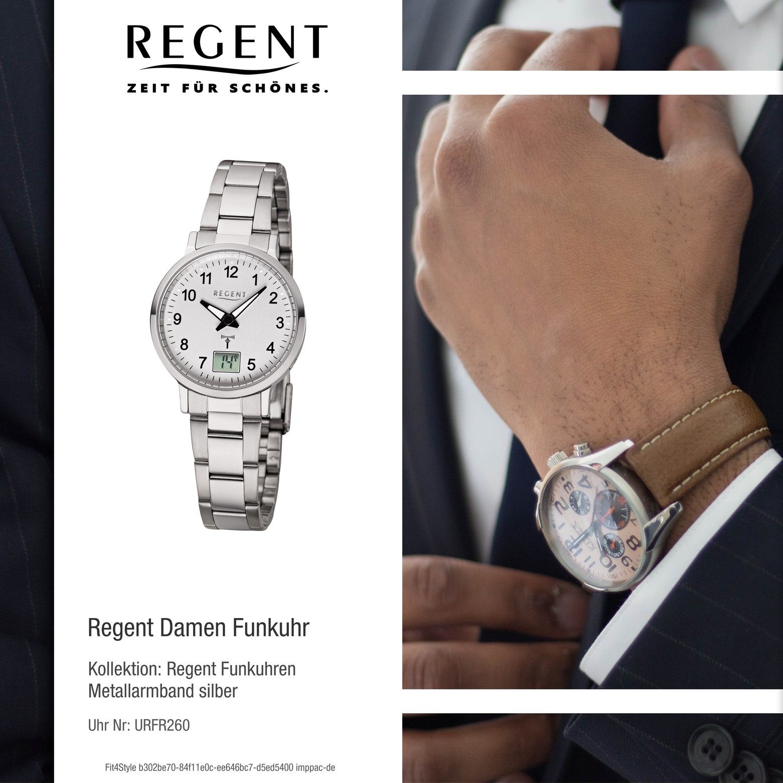 Regent 30mm), Funkuhr silber rund, Funkuhr Damen Metall (ca. Funkwerk, Uhr Metallarmband klein Regent FR-260 Damen