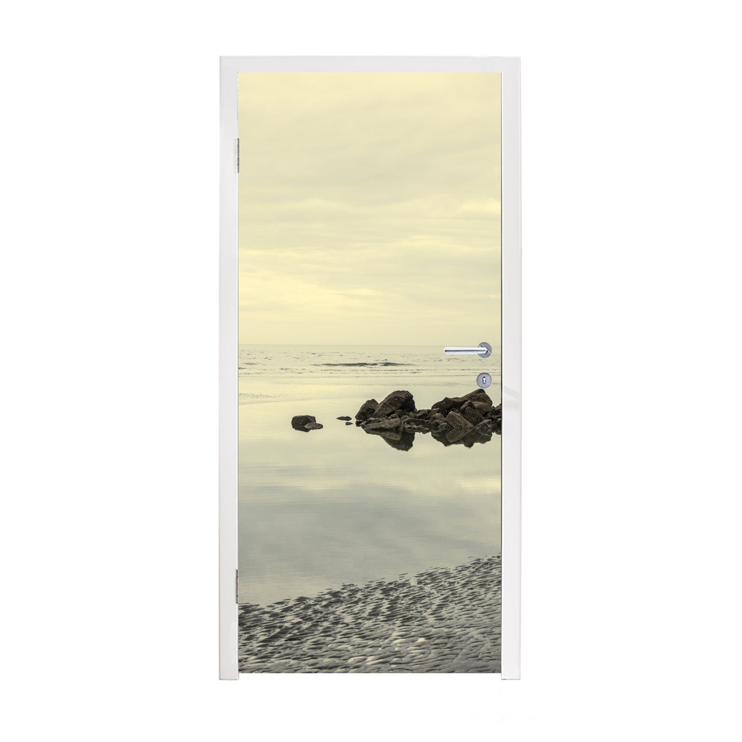 MuchoWow Türtapete - (1 Meer bedruckt, Tür, - Strand cm Matt, Türaufkleber, Fototapete Stein, 75x205 für St)
