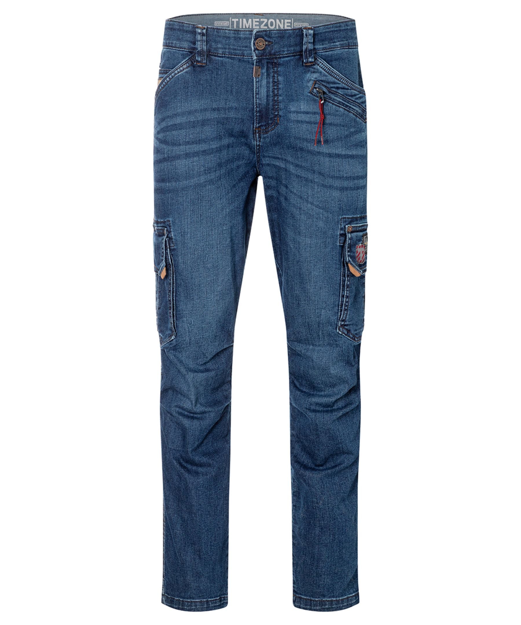 Regular-fit-Jeans Cargo-Style Used-Waschung Regular Fit Beintaschen Reißverschluss