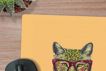 MuchoWow Gaming Mauspad Tiere - Katze - Brille - Blumen - Hippie (1-St), Mousepad mit Rutschfester Unterseite, Gaming, 40x40 cm, XXL, Großes