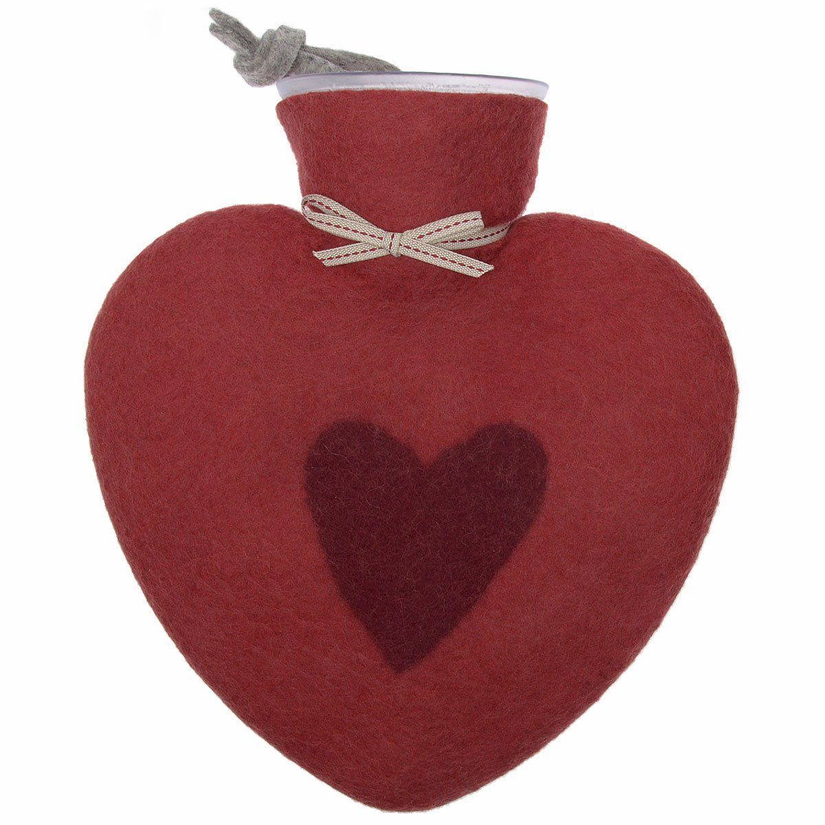 Dorothee Lehnen Wärmflasche in Herzform mit Bezug aus Merinowolle; Rot / Herz Rot