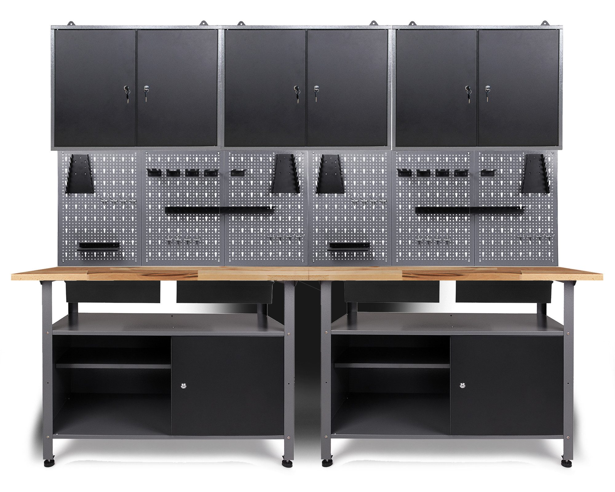 ONDIS24 Werkstatt-Set Ondis24 Werkstatt Set 240cm Werkbank Metall Werkzeugschrank Fritz