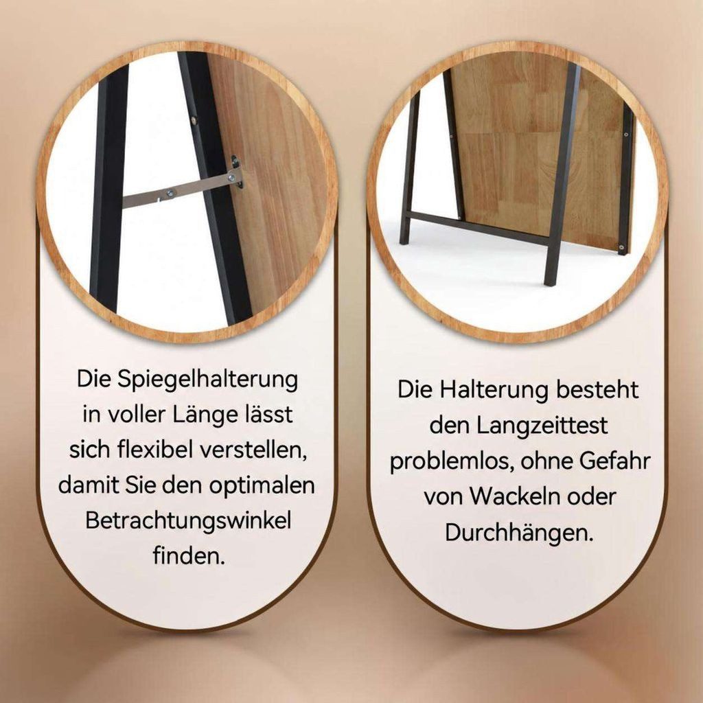 Aiorber Standspiegel Aiorber-Bogen Ganzkörperspiegel Holzrahmen 50x160cm (Einzelspiegel), Stepped arched wooden frame, HD reflection – Bild 2 von 5
