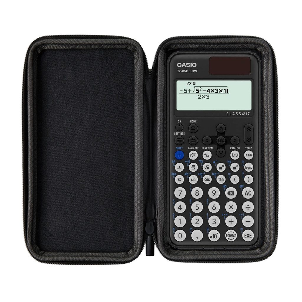 CASIO Taschenrechner fx-85DE CW inkl. Schutztasche Hellgrau & Fachbuch (96 Seiten, DIN A5)