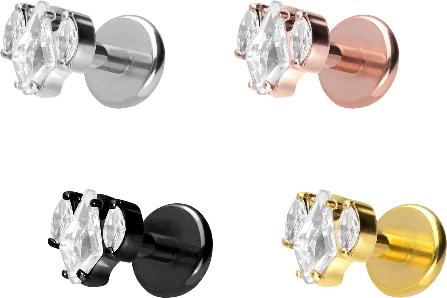 PIERCINGLINE Piercing-Set Titan Labret mit Push Fit KRISTALLSCHILD + KRISTALLOVALE (Labrets, 1-tlg)