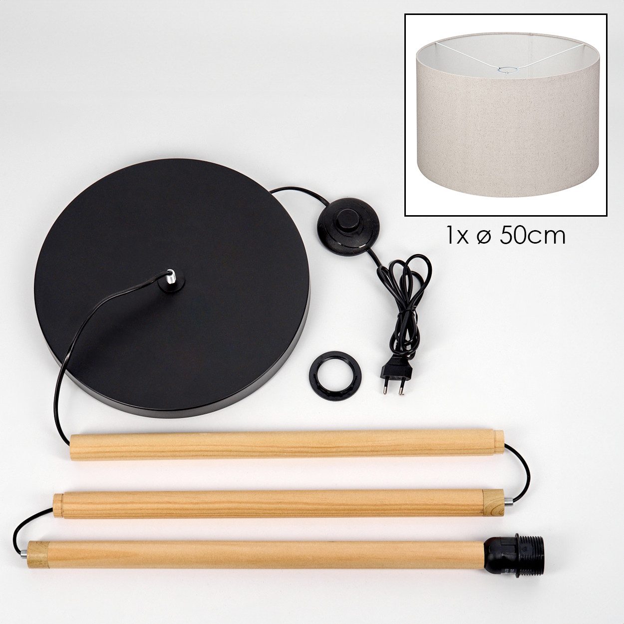 hofstein Stehlampe Stehlampe aus Metall/Holz im modernen Boho-Design, ohne Leuchtmittel, Stehleuchte mit Schirm aus Stoff und Fußschalter, Ø 50 cm, 184 cm, E27 – Bild 5 von 5