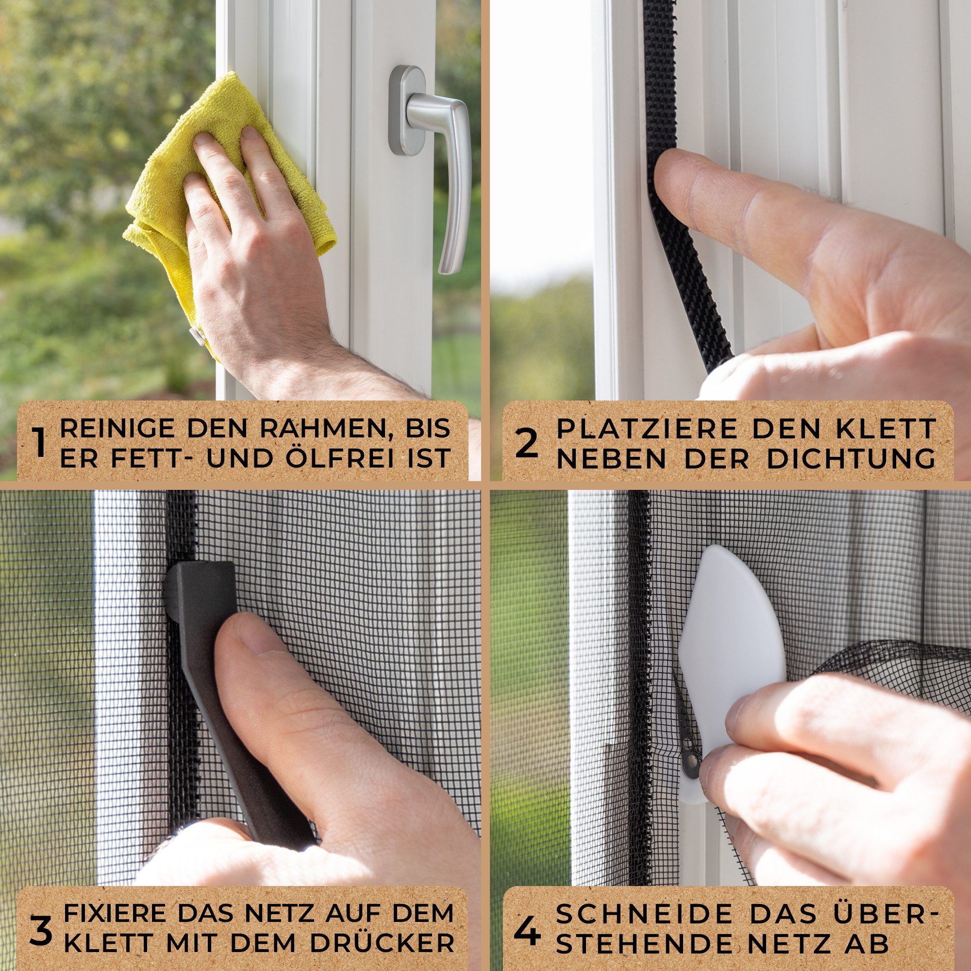 MÜCKENMEISTER Fliegengitter-Gewebe - Fliegengitter Fenster aus Glasfaser - zuschneidbar mit Klebestreifen, verschiedene Größen: 120x240, 130x150, 130x450, 170x1 – Bild 5 von 5