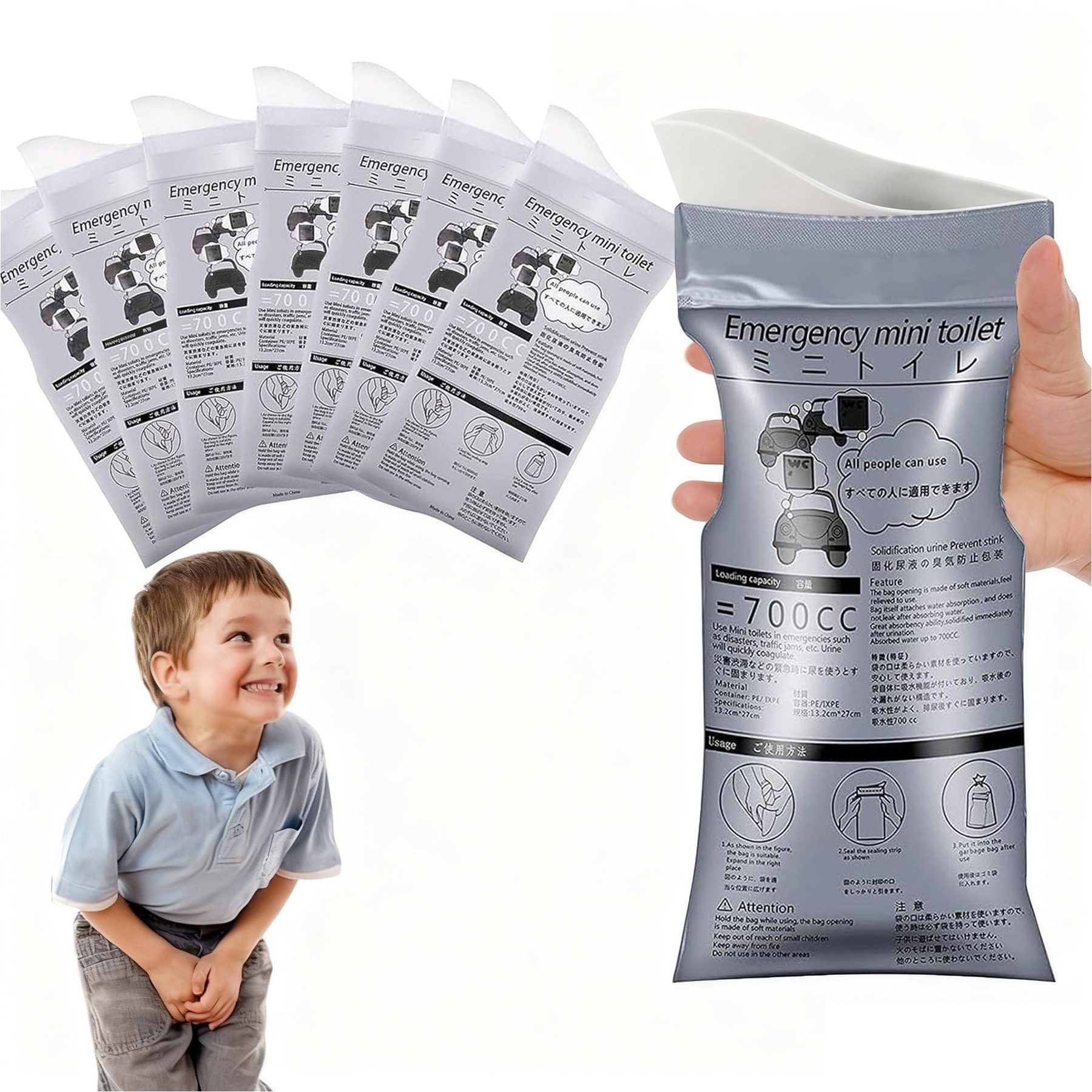 Campingtoilette 8 Stück Einweg-Urinbeutel, Mobile Notfalltoilette im Auto