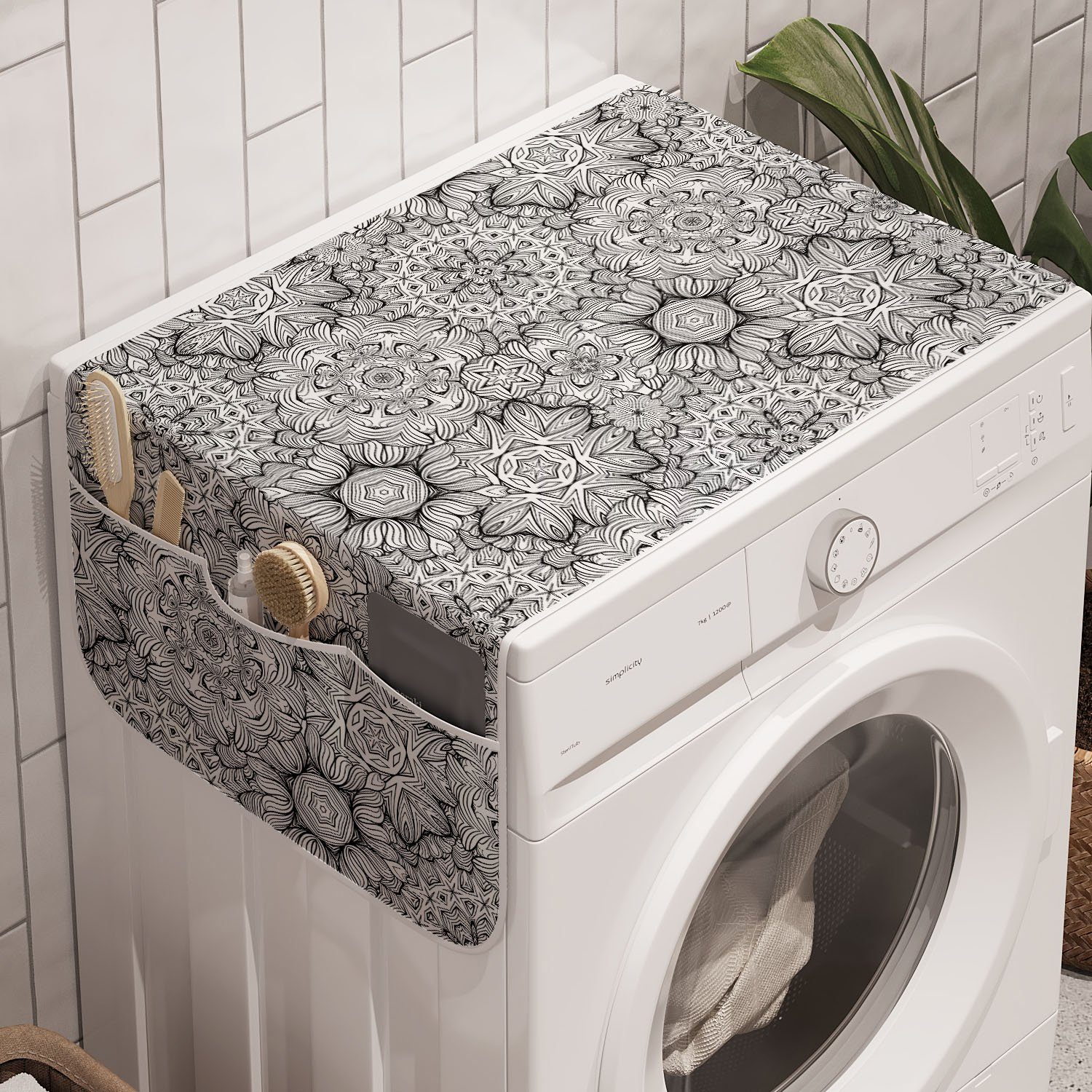 Trockner, Linien Blumen Abakuhaus Waschmaschine Hand Kurven gezeichnete Badorganizer Anti-Rutsch-Stoffabdeckung und für