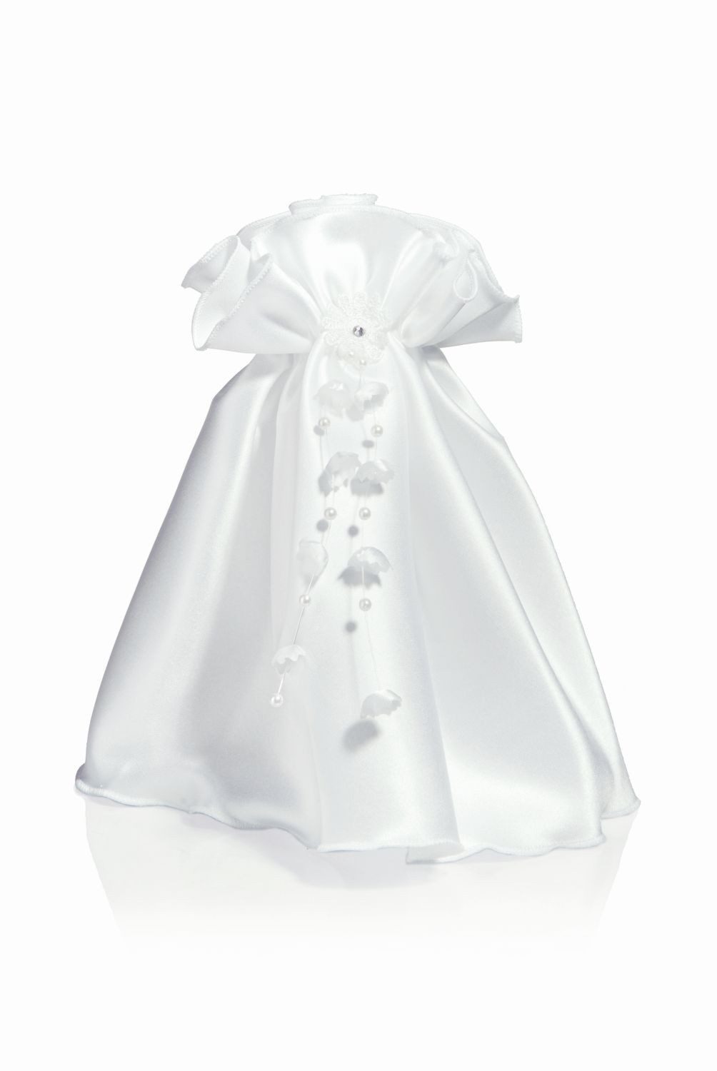 INNA-Glas Stumpenkerze Dekorock für Kerzen Claudine aus Satin, weiß, 21cm, Ø4cm