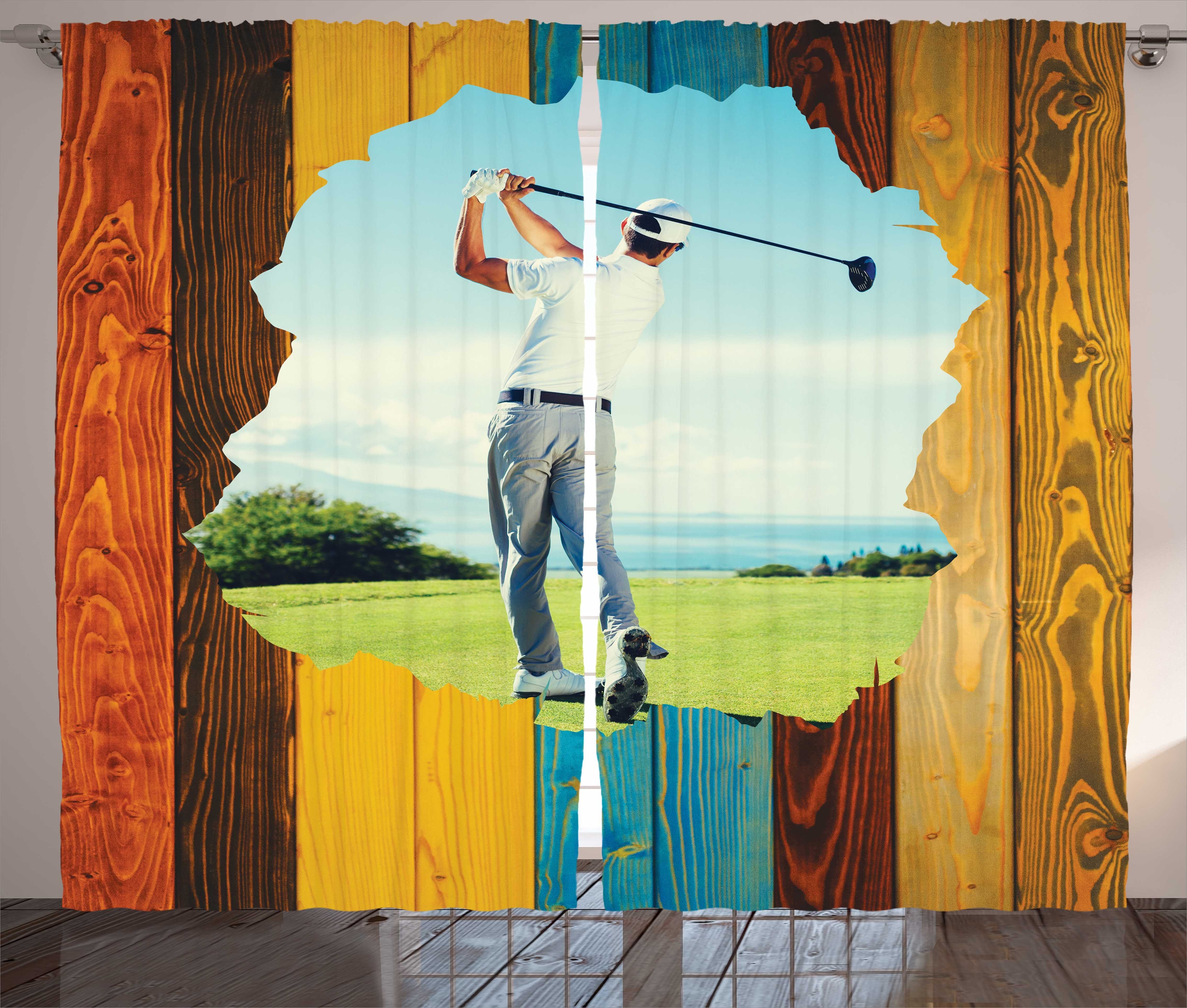Gardine Schlafzimmer Kräuselband Golfer Abakuhaus, Rückansicht Vorhang Haken, mit und Wolf von Schlaufen Mann Holz aus