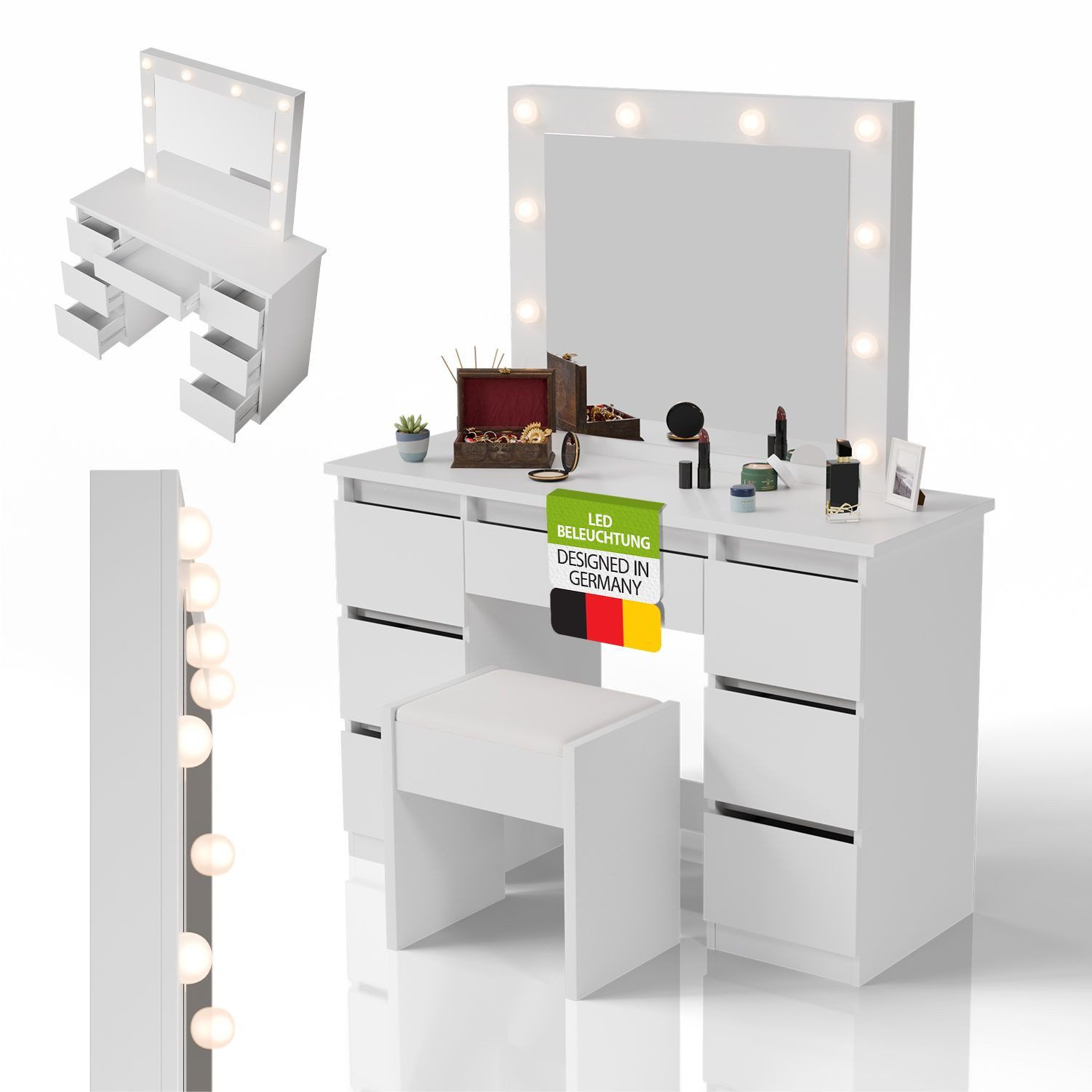 Juskys Schminktisch Talea (3-St), LED-Beleuchtung, 3 Helligkeitsstufen, mod günstig online kaufen