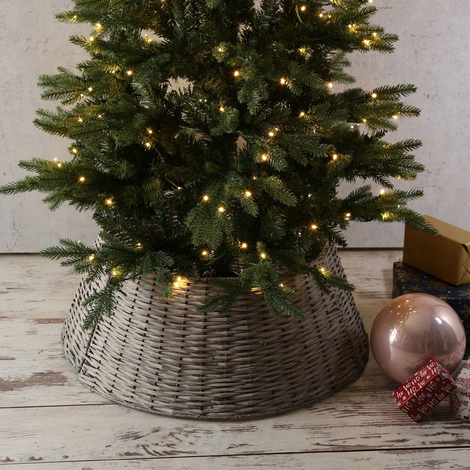 MARELIDA Christbaumständer Weihnachtsbaumrock Weide Abdeckung für Baumständer 57cm grau 3teilig