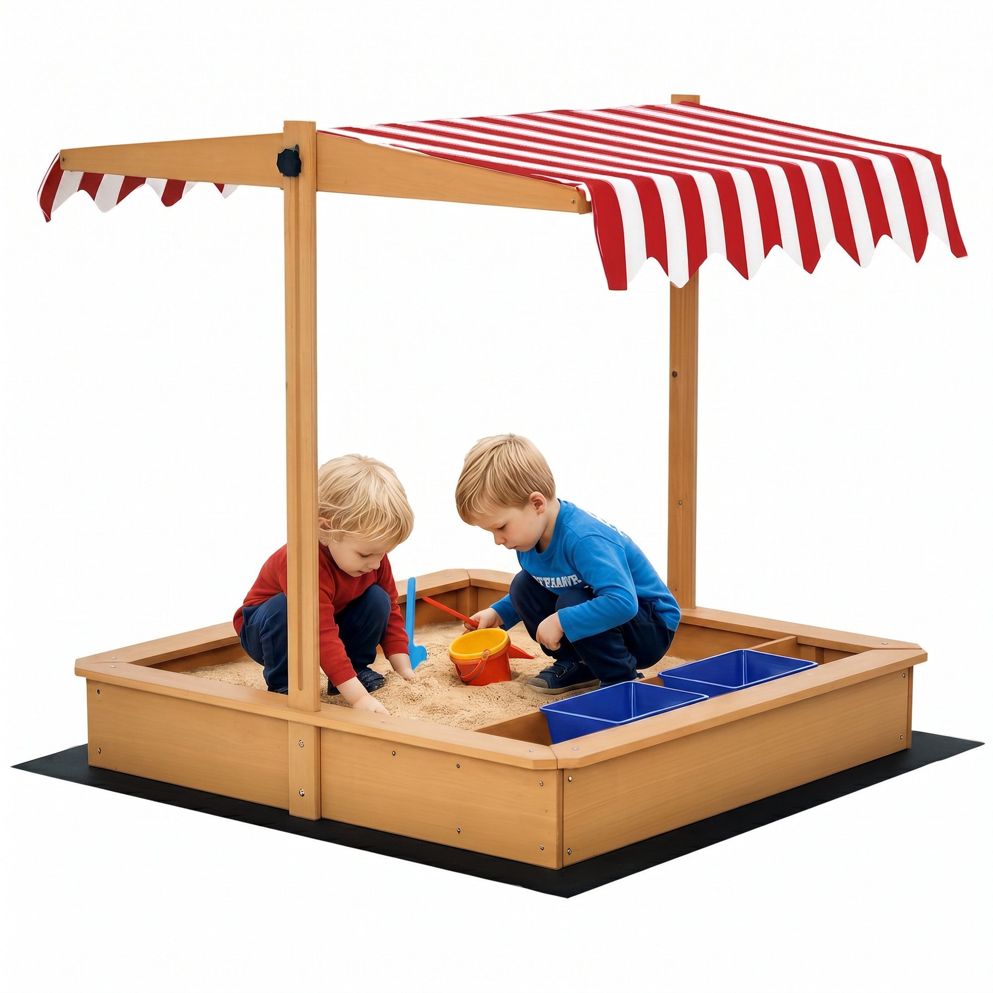 Outsunny Sandkasten Kinder Sandbox mit höhenverstellbar Abdeckung für Kinder 3-7 Jahre, (Sandmuschel, 1-tlg., Sandkiste), für Garten, Balkon, Gelb