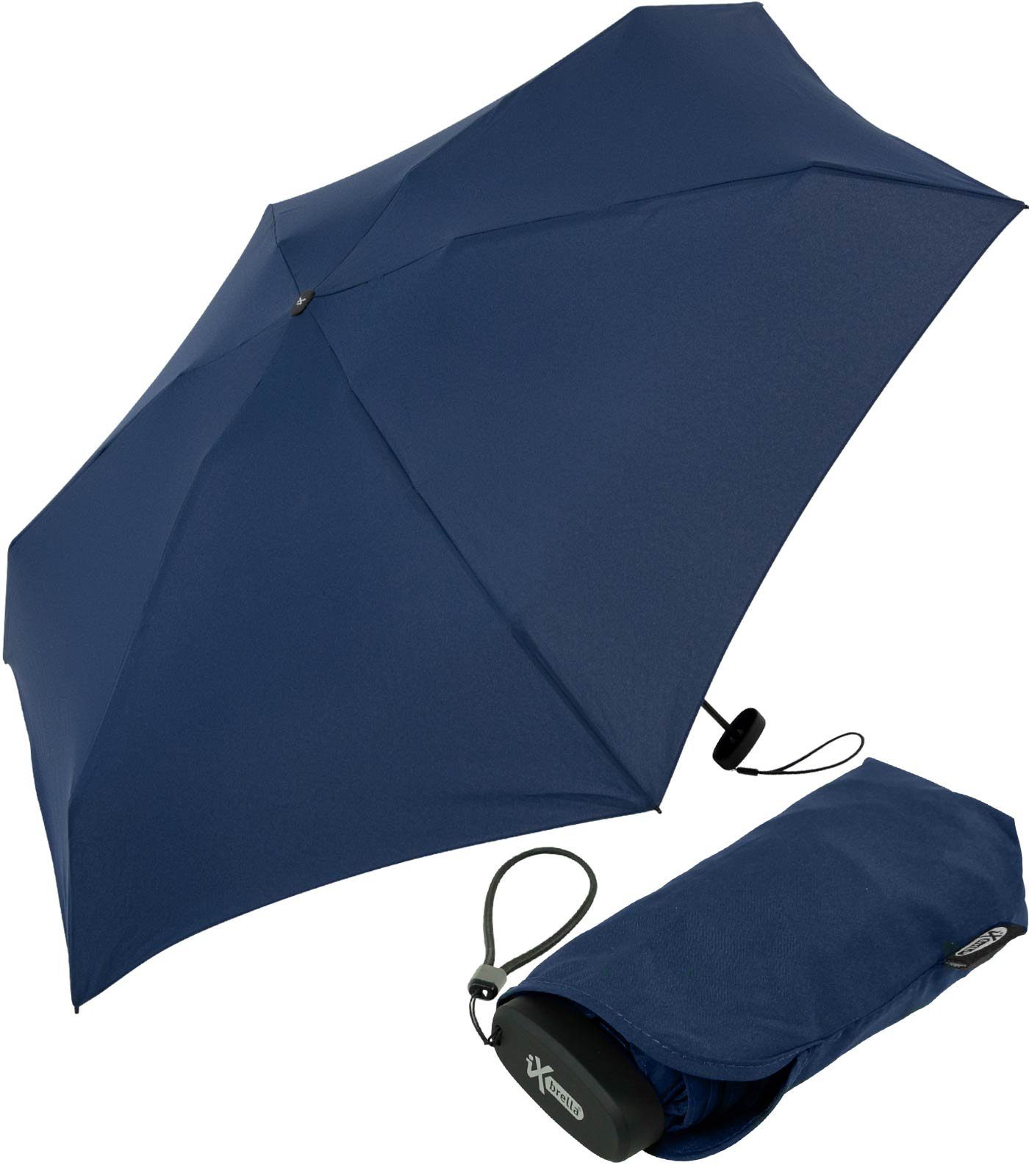 Mini Schirm Format, im Ultra winziger cm dunkelblau Taschenregenschirm Handy iX-brella ultra-klein 15