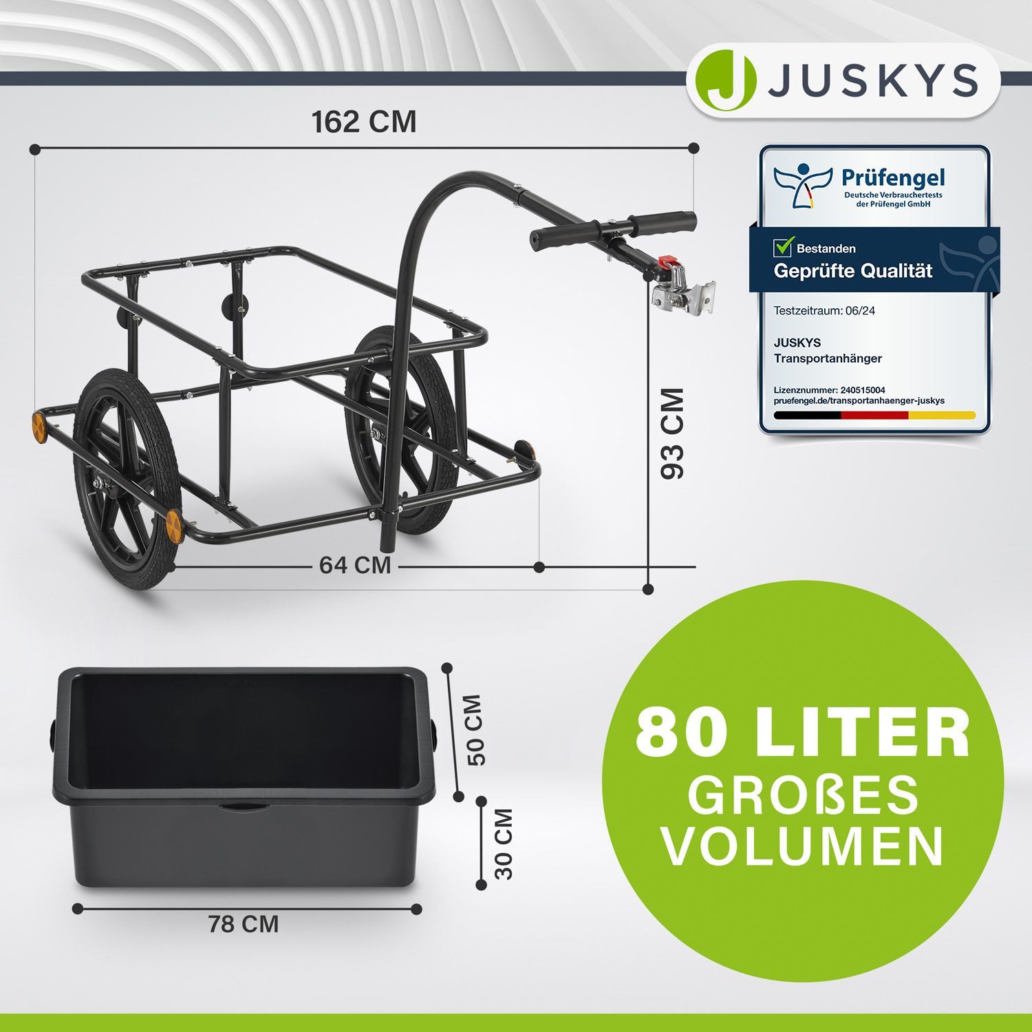 Thumbnail - Juskys Fahrradlastenanhänger, 90 L Volumen, mit Handgriffen, inkl. Schutzplane, für 26/28 Zoll