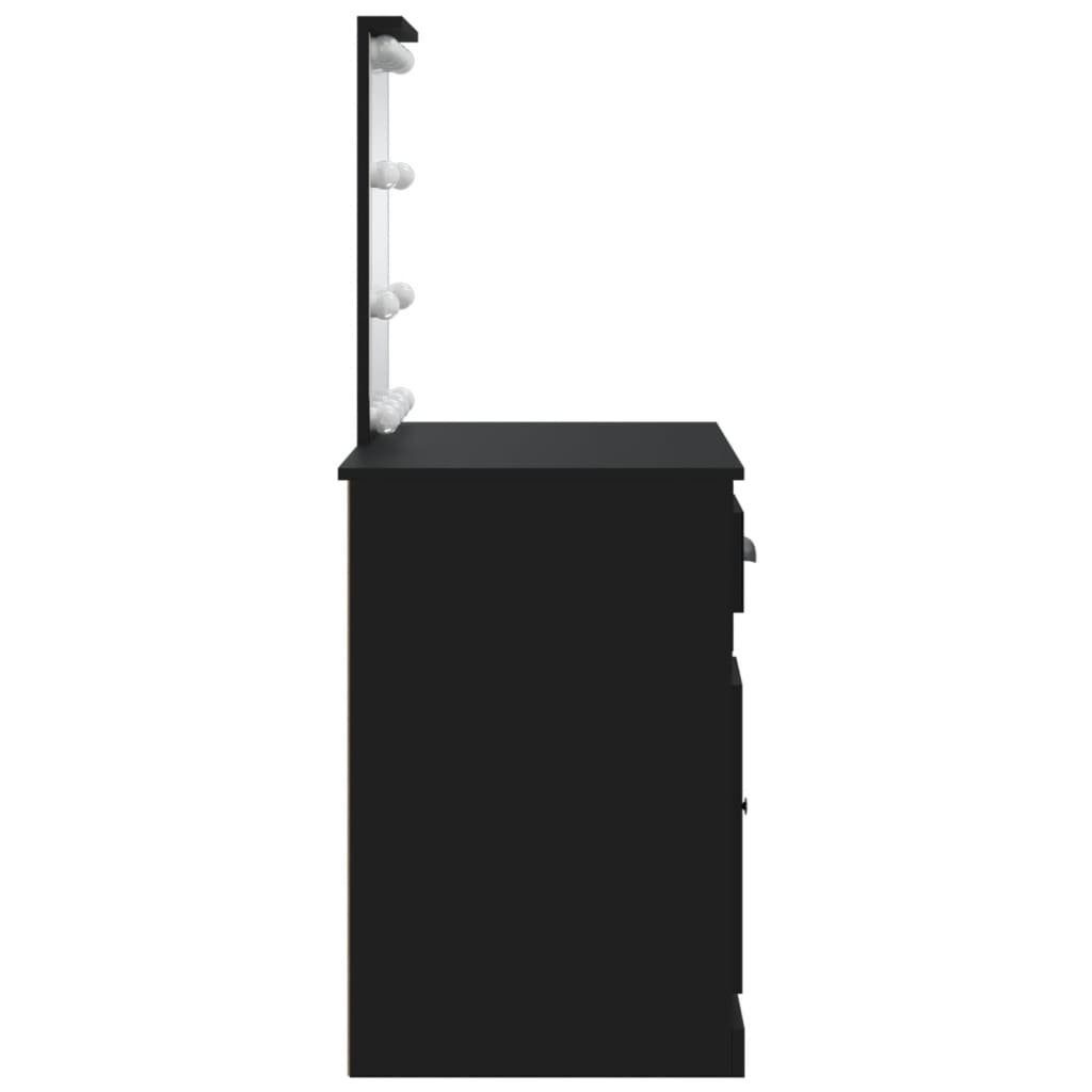 vidaXL Schminktisch Schminktisch 90x42x132,5 cm mit (1-St) Schwarz LED-Leuchten Schwarz | Schwarz