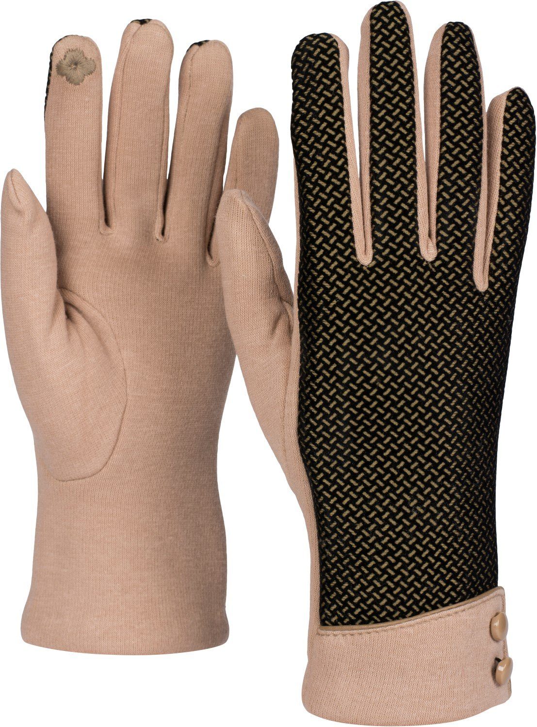 styleBREAKER Baumwollhandschuhe Touchscreen Handschuhe mit weichem Riffel Muster Hellbraun