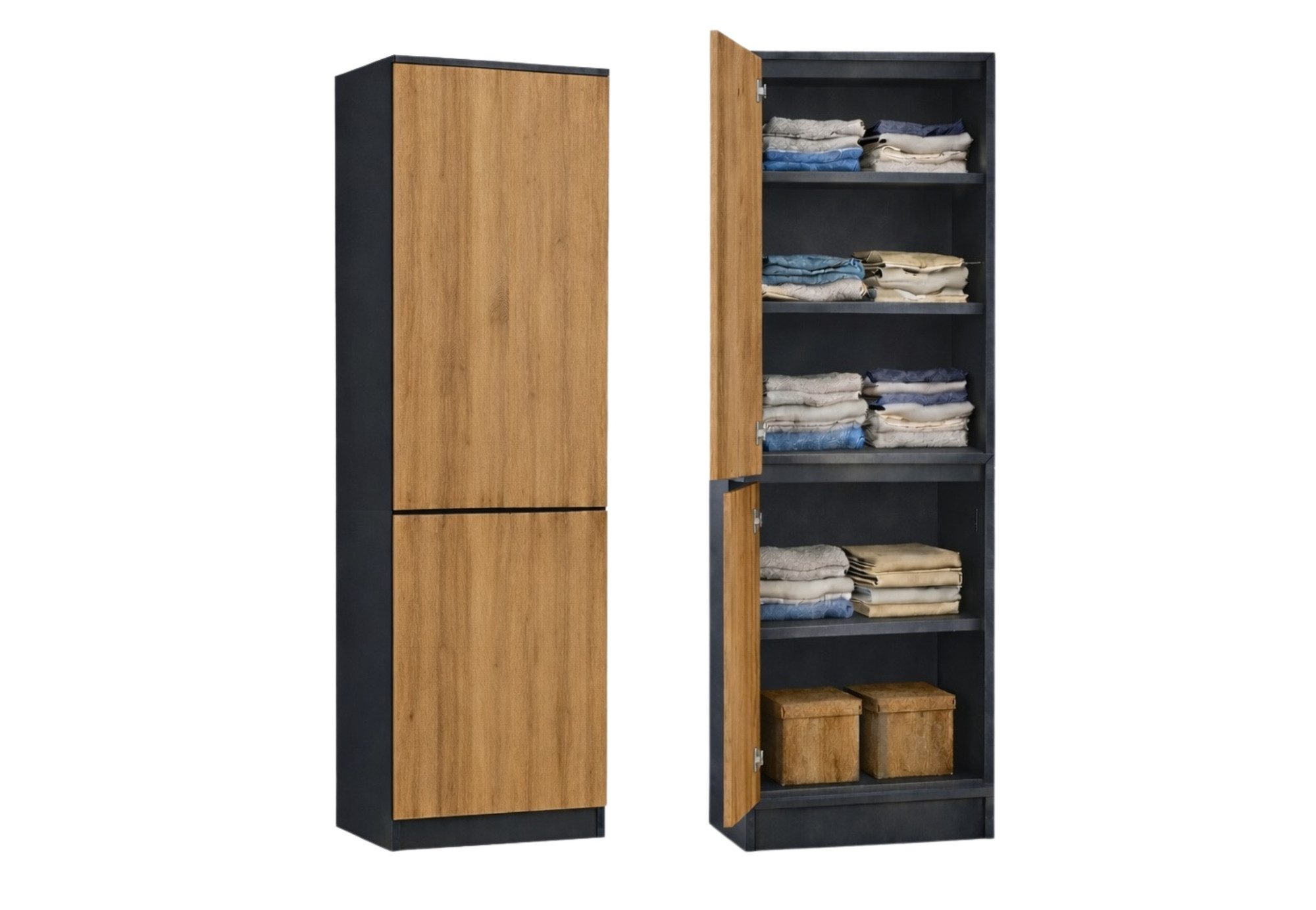 Home Collective Kleiderschrank Garderobenschrank Mehrzweckschrank Schrank platzsparend & vielseitig (50x40x180,5 cm (BxTxH), ideal für Schlafzimmer Flur & Arbeitszimmer) mit 2 Türig & 5 Einlegeböden in anthrazit-eiche