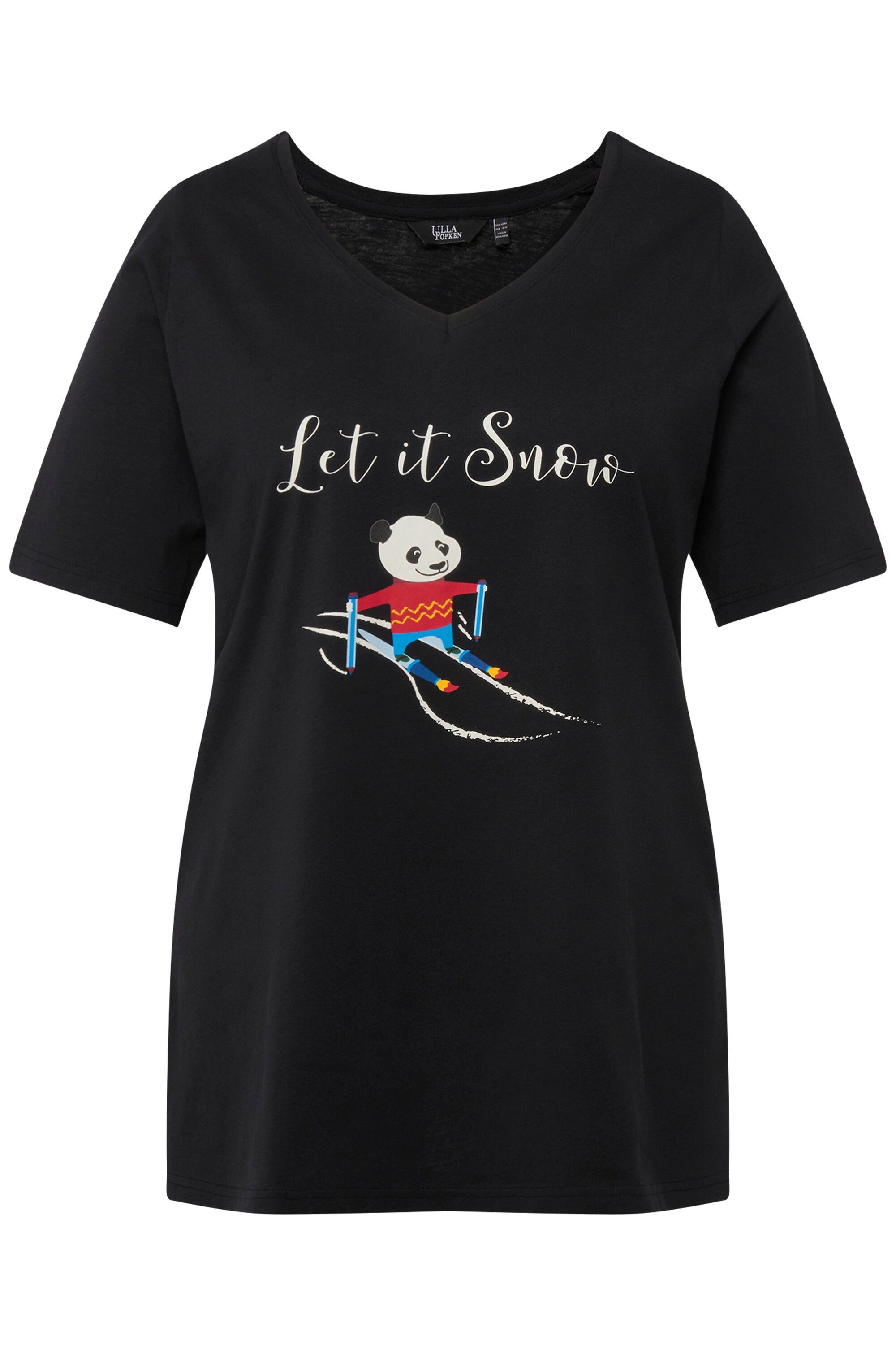 Ulla Popken T-Shirt Weihnachts-Shirt Panda Classic V-Ausschnitt günstig online kaufen