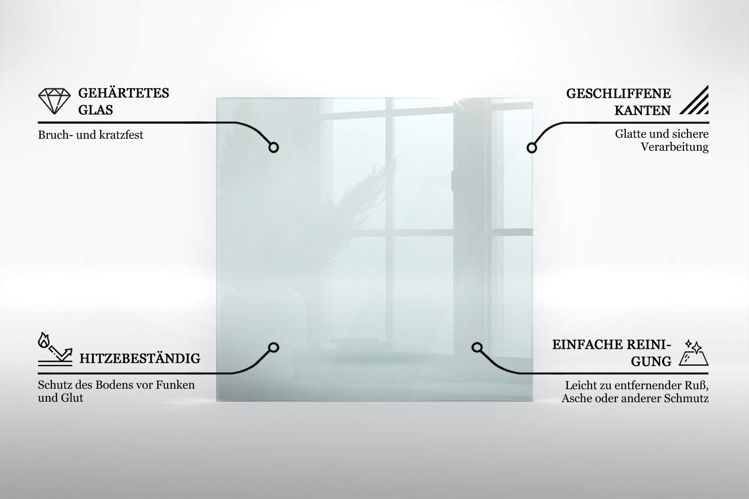 Tulup Bodenschutzplatte Rechteckige Glasplatte für den Kaminofen, Kamin Dekoration. – Bild 5 von 5