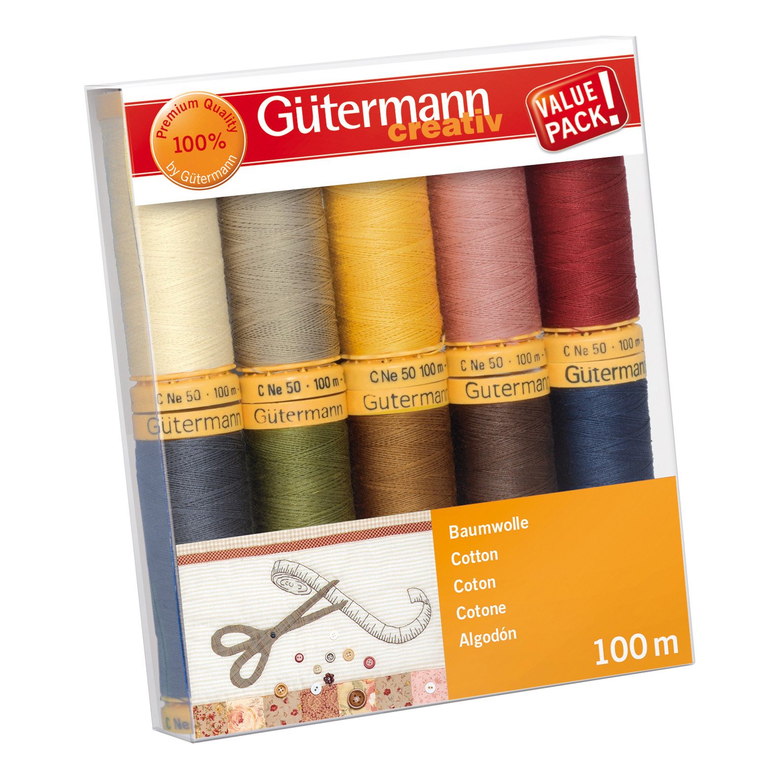 Gütermann Nähfaden-Set Baumwolle Nähgarn, 10 Spulen