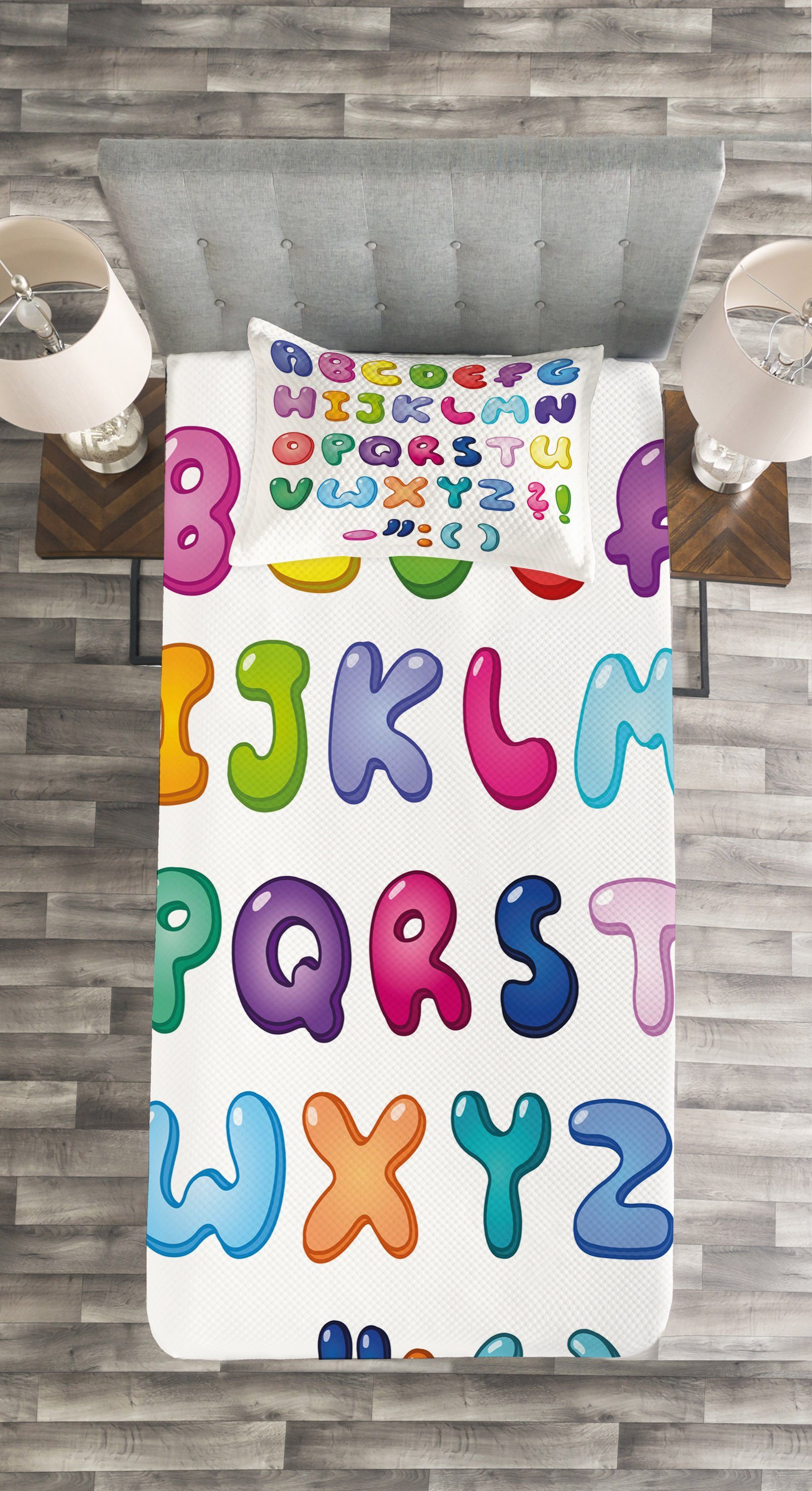 Briefe Blase geformte Tagesdecke mit bunte Set Waschbar, Kissenbezügen Abakuhaus,