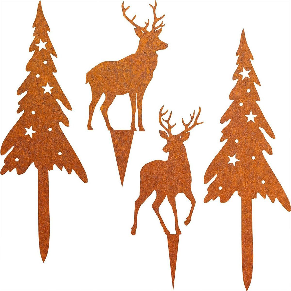 Weihnachtsbaum Elch 4 Weihnachten Rost Beetstecker Dekofigur Außen 2X (4 Gartenstecker Stück Herbst Winter + XDeer Weihnachten 2X Deko St),