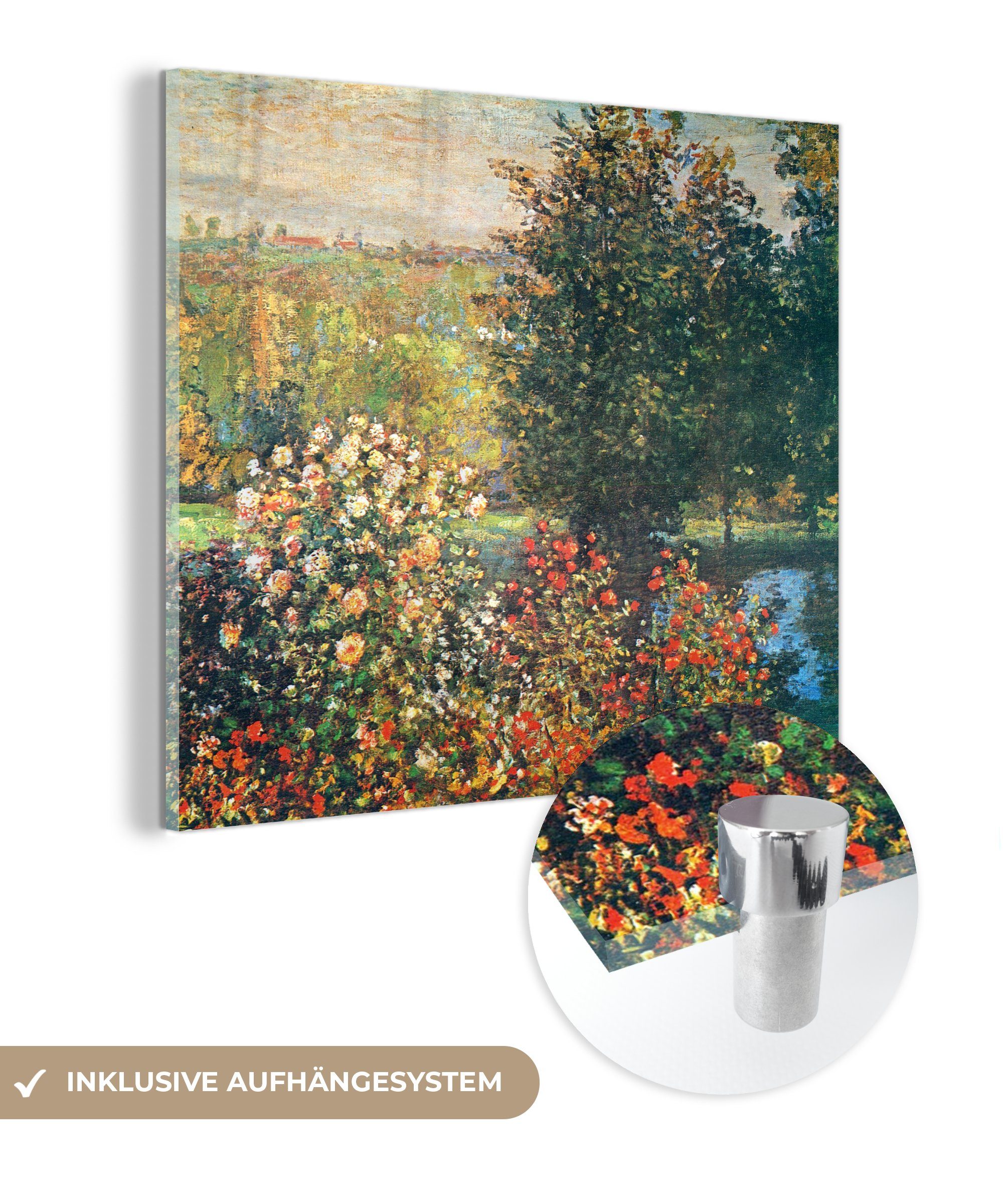 MuchoWow Acrylglasbild Rosen im Garten der Hoshede in Montregon - Claude Monet, (1 St), Glasbilder - Bilder auf Glas Wandbild - Foto auf Glas - Wanddekoration