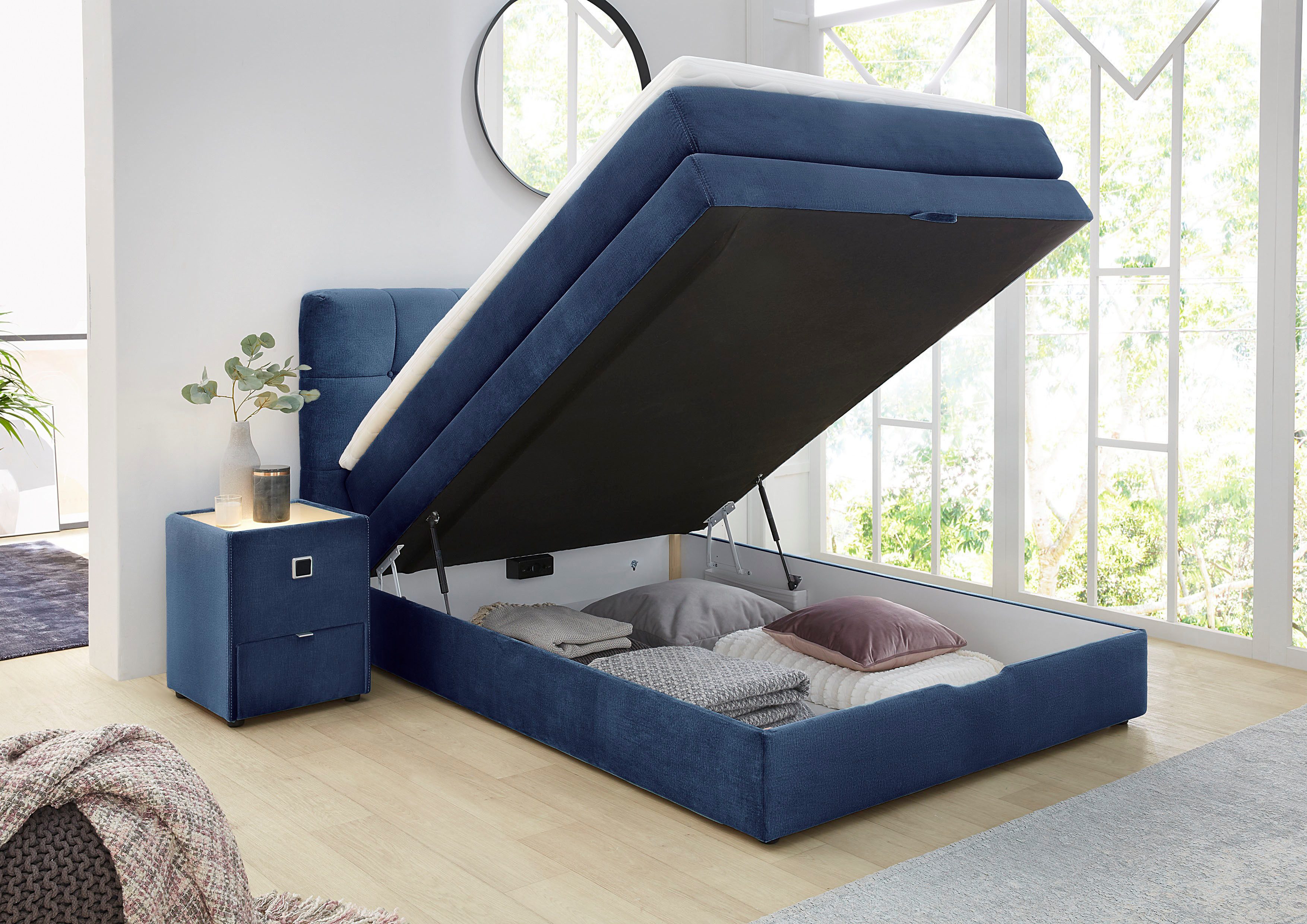 Jockenhöfer Gruppe Boxspringbett AMY in Samt, erhältlich in den Breiten 120cm & 140cm, mit Bettkasten und Topper