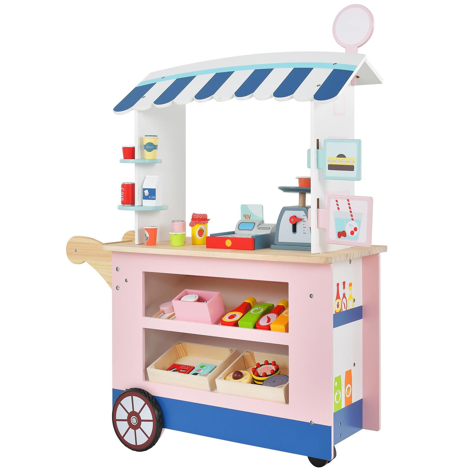 KOMFOTTEU Kaufladen Kinder, Eiswagen mit Baldachin, für Kinder ab 3 Jahren