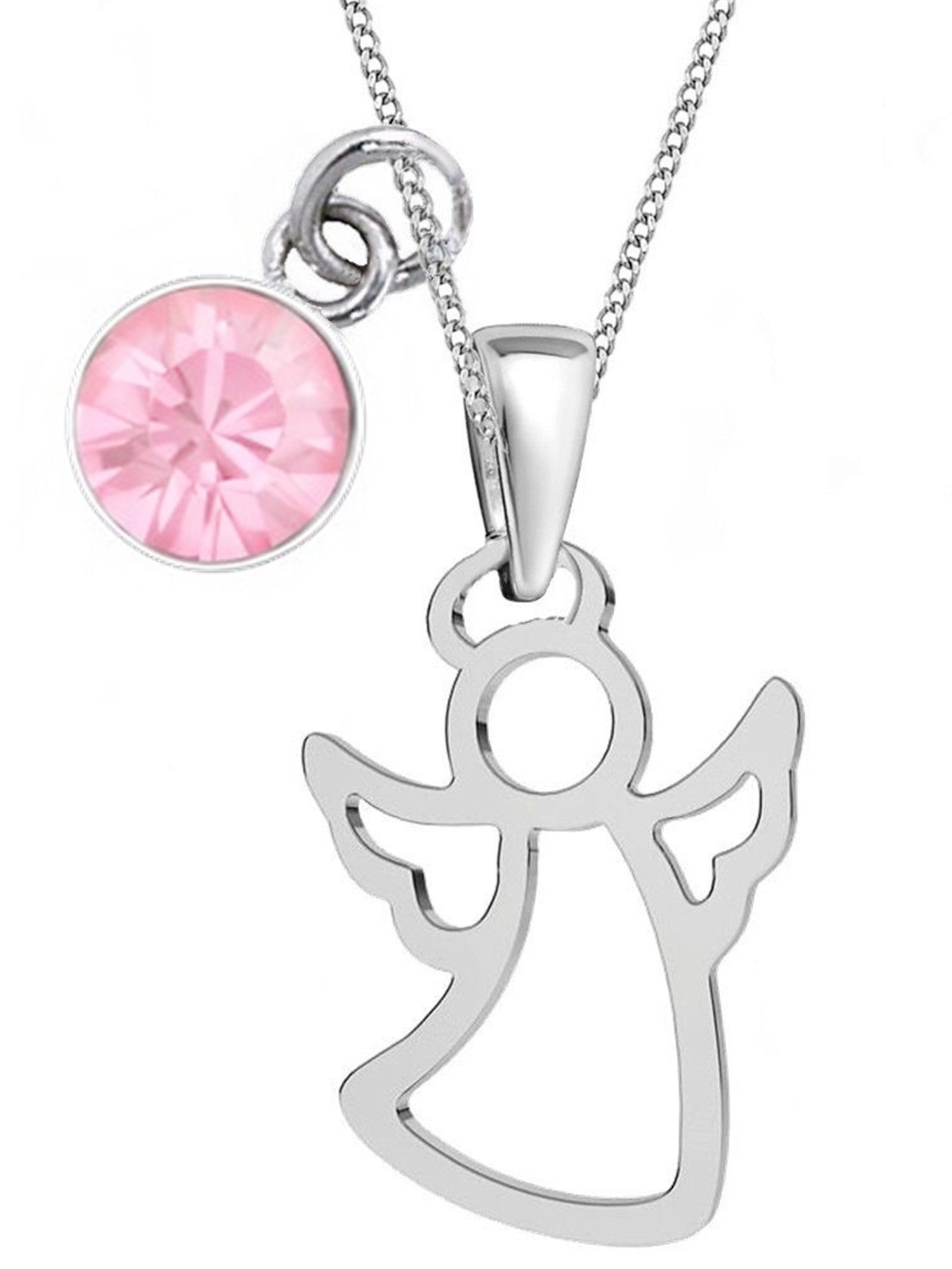 Kette mit Einhänger Mini Engel Anhänger Halskette 925 Silber mit Zirkonia Rosa Kette 45cm