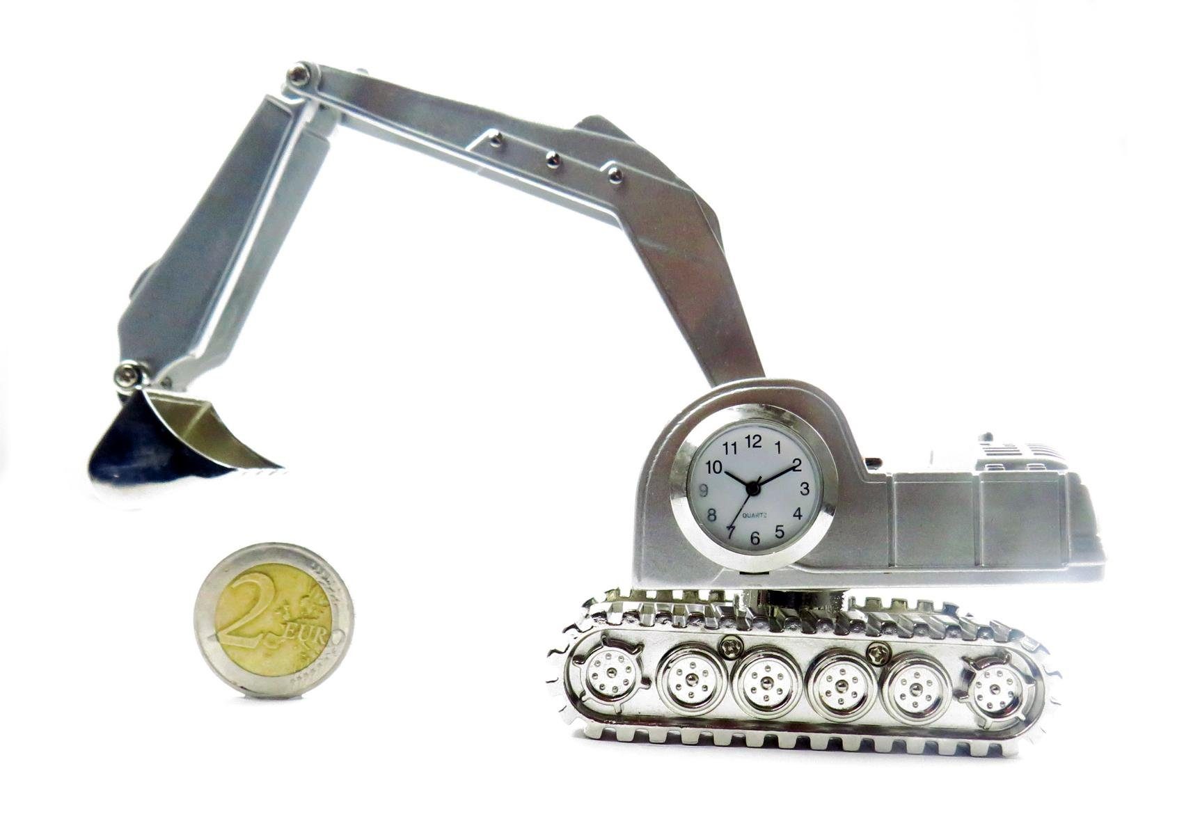 Siva Metall Siva Design Standuhr Excavator aus im Clock (sET) Bagger Quarzuhr silber matt