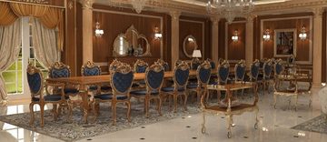 Casa Padrino Esszimmerstuhl Luxus Barock Esszimmer Stuhl Set Dunkelblau / Braun / Gold 57 x 62 x H. 105 cm - Prunkvolles Küchen Stühle 6er Set - Hotel Restaurant Schloss Möbel - Luxus Qualität - Made in Italy