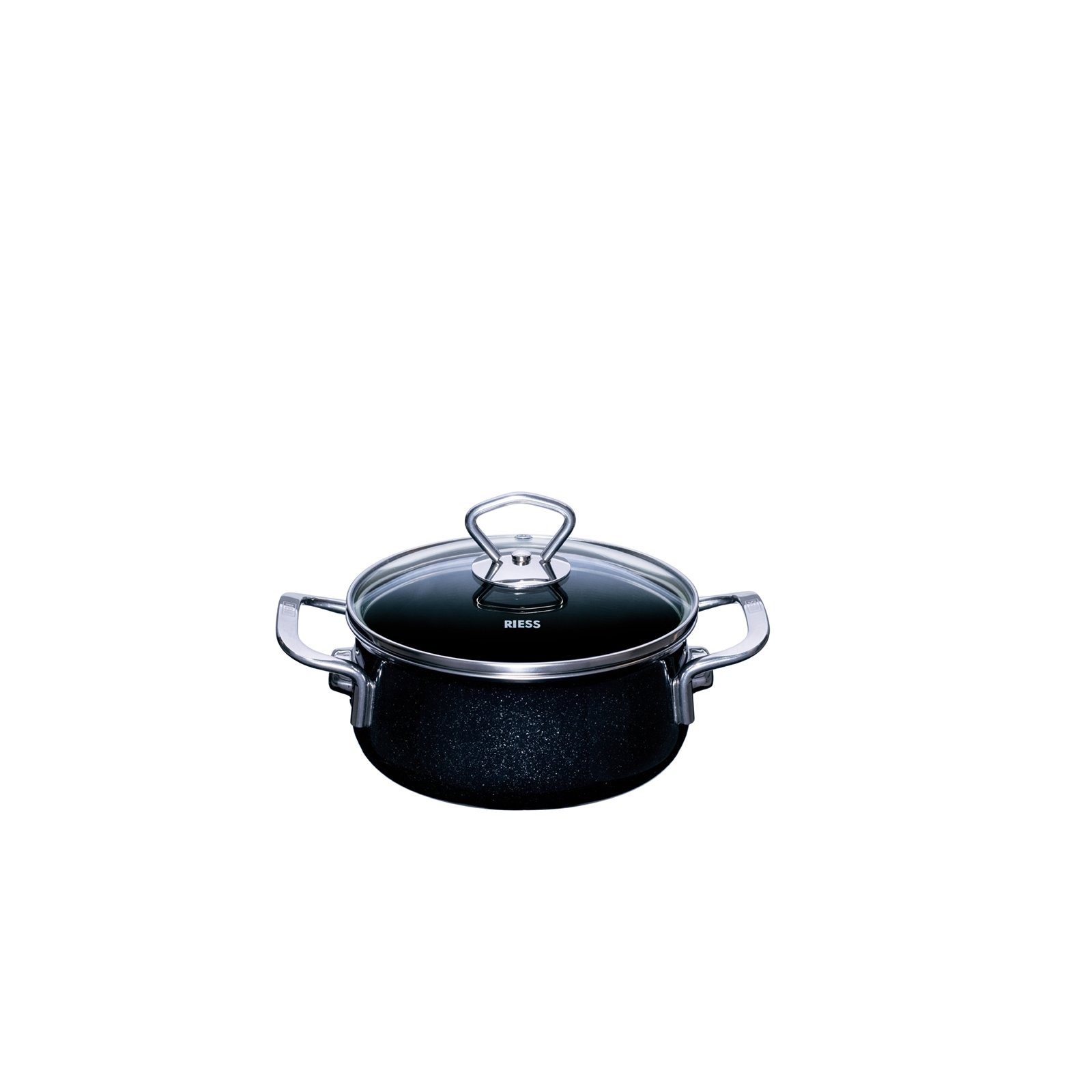 Riess Kasserolle Kasserolle mit Glasdeckel Black Magic, Premium-Email (Stück, 1-tlg., 1 Kasserolle mit Deckel), Empfohlen bei Nickelallergie