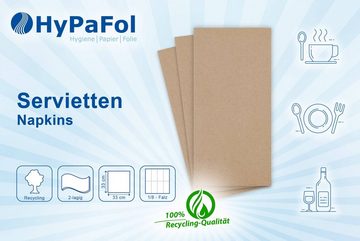 Hypafol Papierserviette 250 Stück Papierservietten 2-lagig braun aus recycltem Papier 1/8-Falz, unbedruckt oder mit Druck "Guten Appetit"