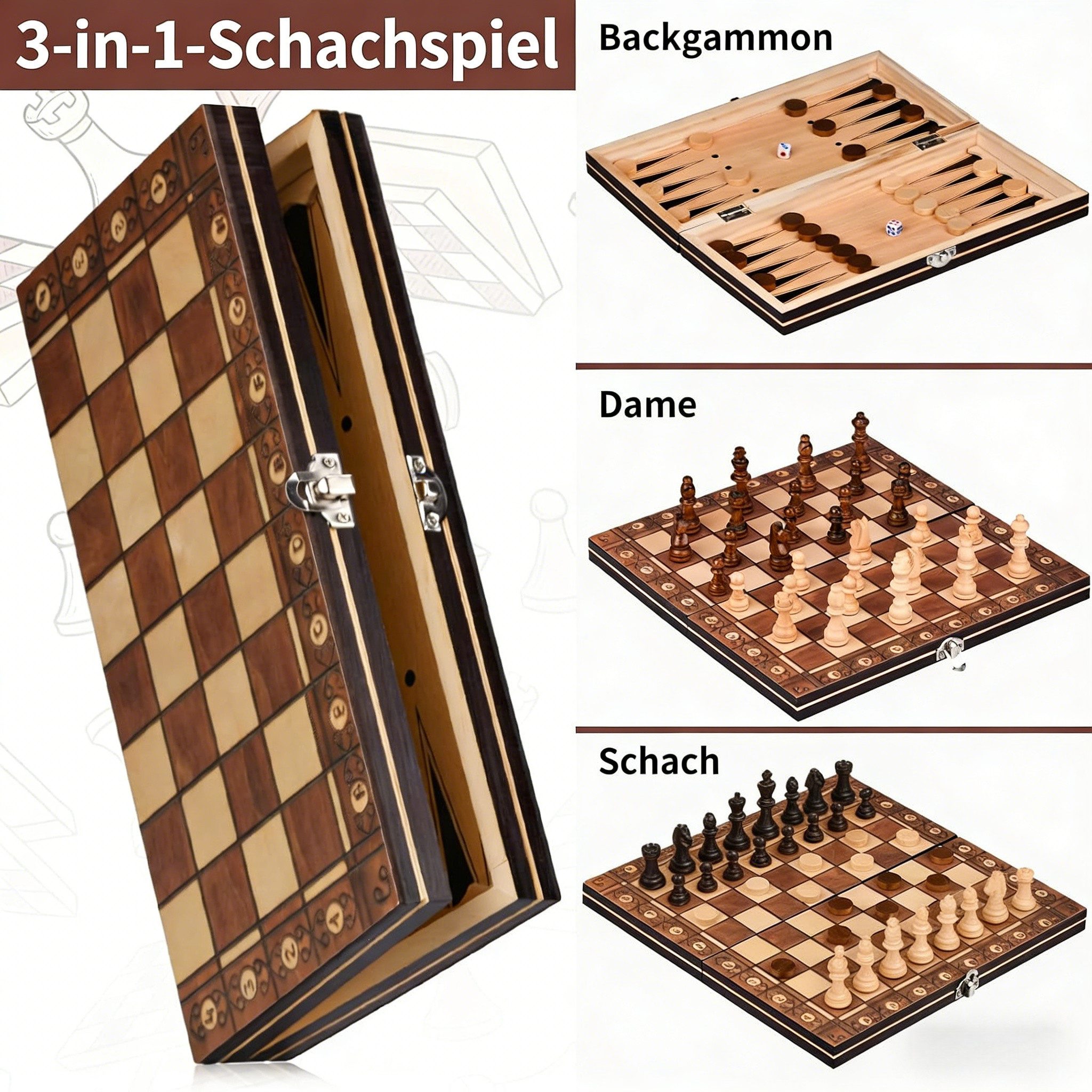 Kityhome Spiel 3-in-1 Magnetisches Holz-Schachspiel, Chess Board Set klappbar, Strategiespiel,Kinderspiel,Denkspiele, für Party Familie Aktivitäten,reiseschach, schachspiel Kinder(29x29cm)