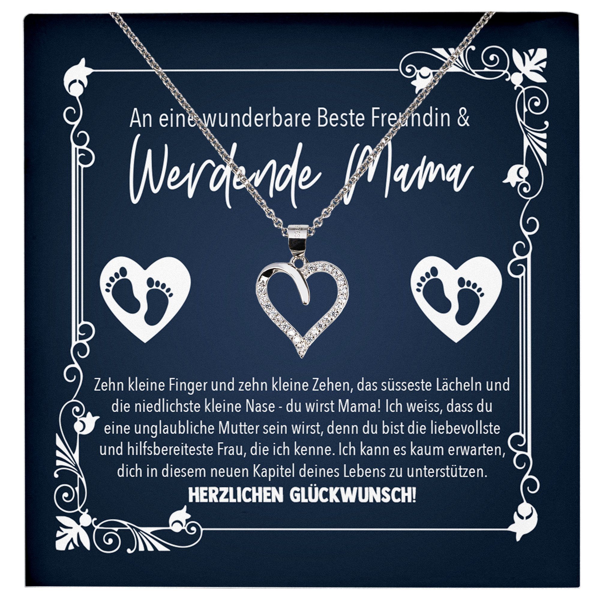 22Feels Schmuckset Babyshower Geschenk Beste Freundin Schwangerschaft Werdende Mama Herz (inkl. Geschenktasche, Karte, Poliertuch, Beutel), Echt-Silber 925/000, Karte Made In Germany