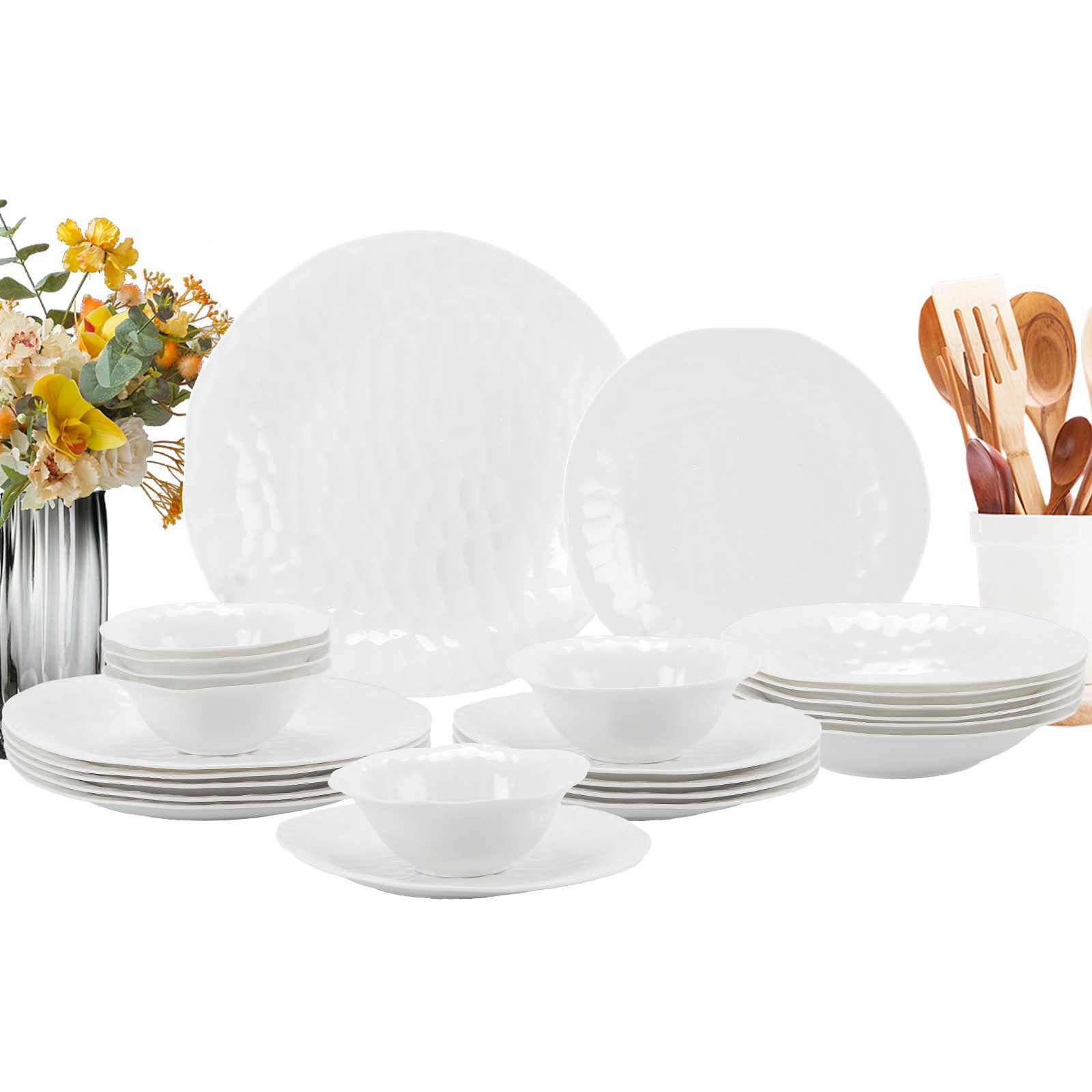 LB LICHTENBERG Tafelservice Geschirrset, Essservice aus Porzellan,Aufwendige Gestaltung (24-tlg), 6 Personen, Keramik, Verschiedene Stile Geeignet für Spülmaschine & Mikrowelle