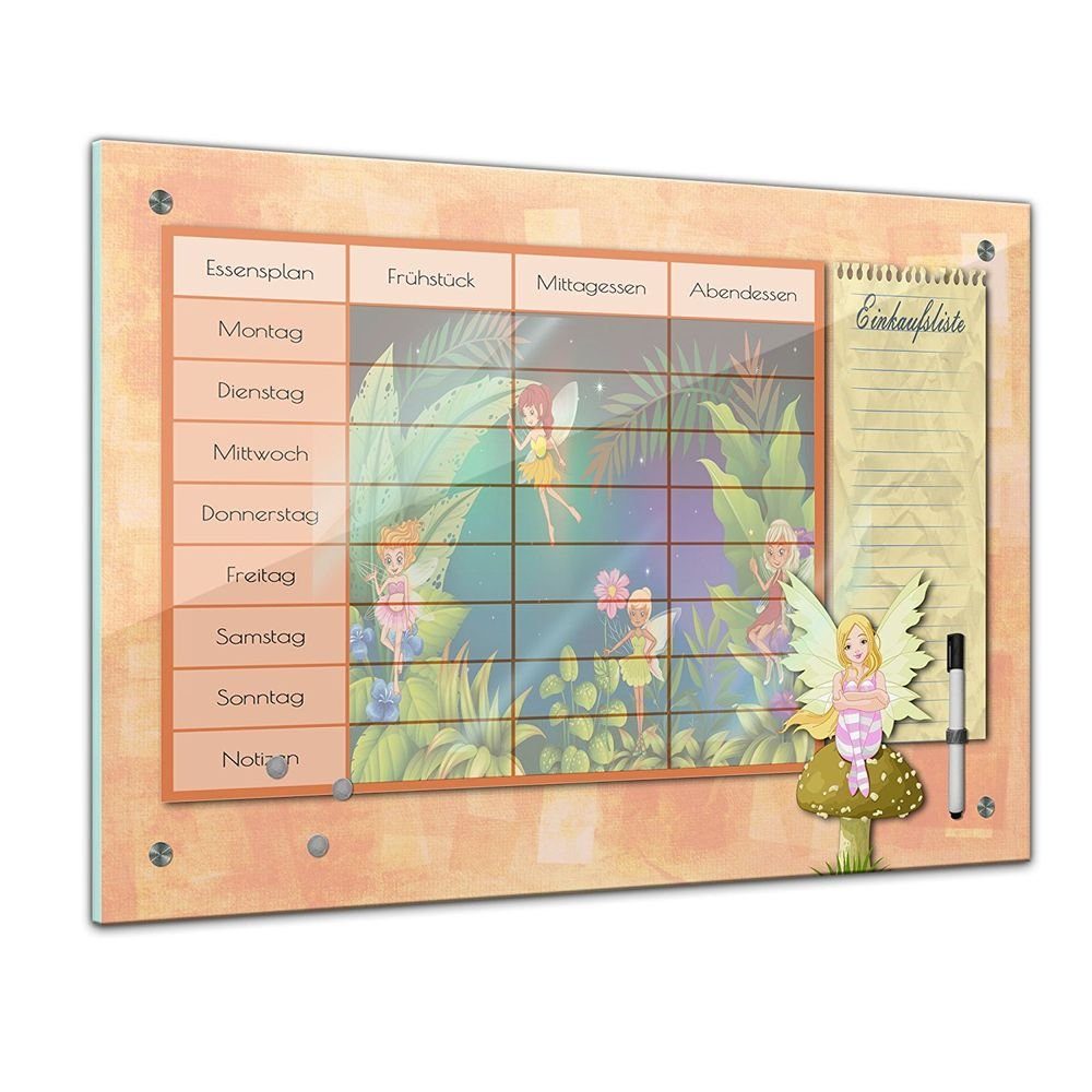 Bilderdepot24 Glasbild, Memoboard - Essensplaner für Kinder - Elfen - quer