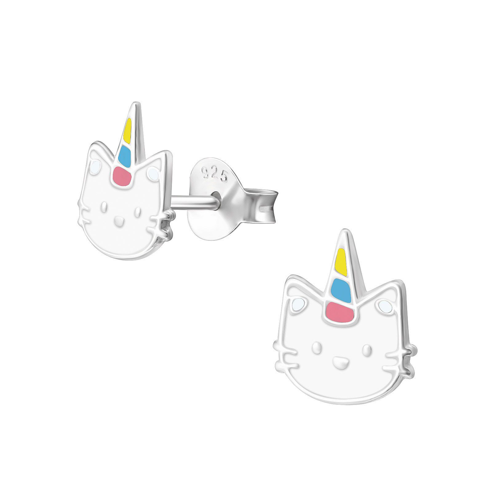 Monkimau Ohrring-Set Einhorn-Katze Ohrringe aus 925 Silber, Hypoallergen