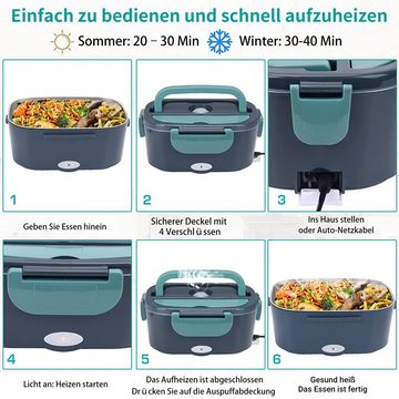 JOEAIS Elektrische Lunchbox Warmhaltebehälter 3 in 1 Heater Bentobox Für Essen Tragbarer für Auto, Heating Mittagessen Box 1.5L 65W Lebensmittel Speisenwärmer Edelstahl